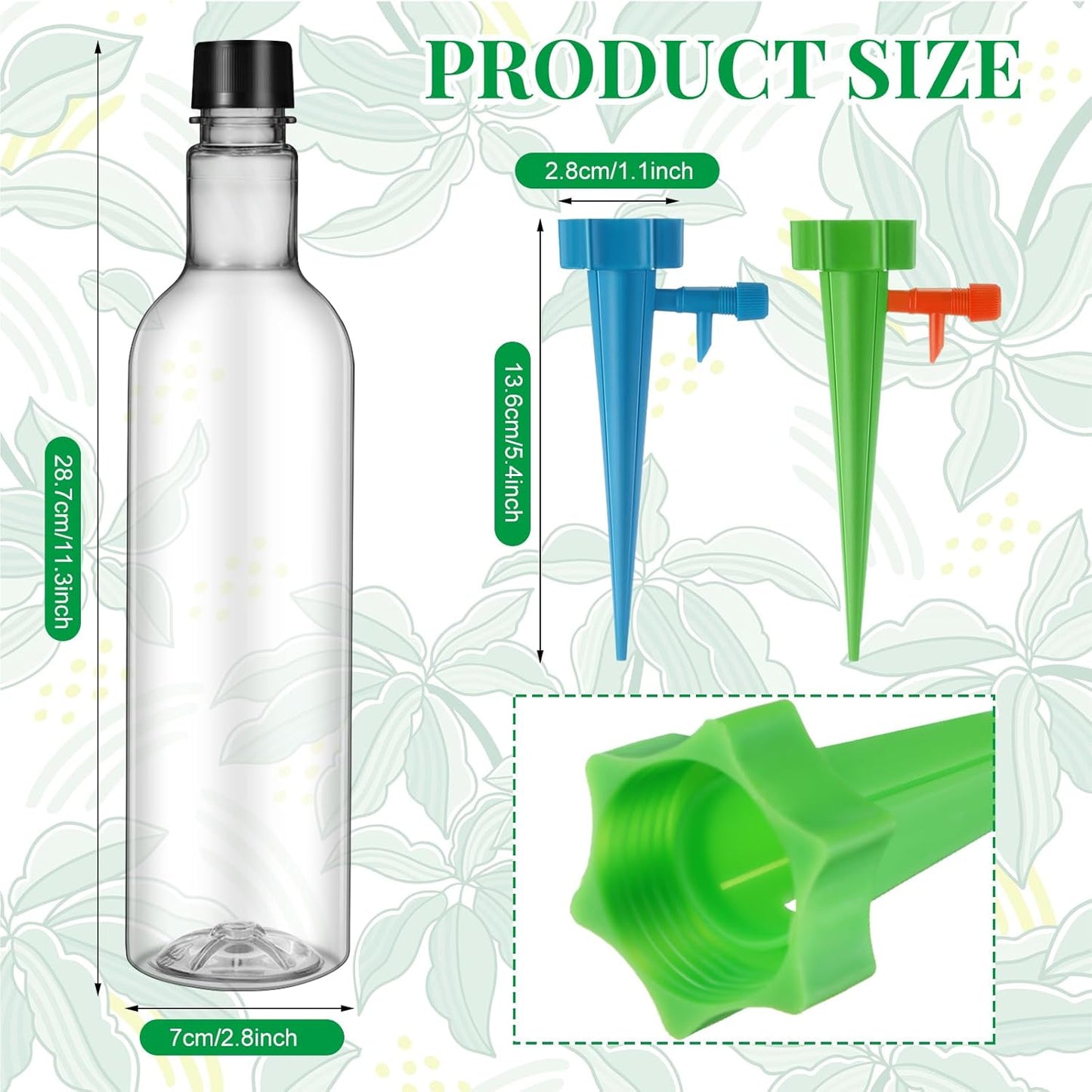 8 Set Plant Watering Devices with Self Watering Spikes and 26 oz Plastic Bottles Plant Waterer Devices with Adjustable Control Valve Switch Indoor Outdoor (Clear)