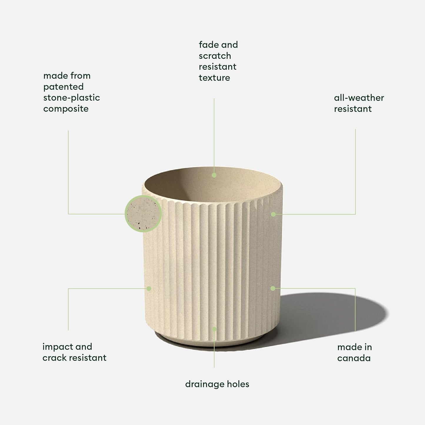 Veradek Demi Series Round Planter for Porch, Patio, Backyard | Durable Plastic-Stone Composite Material | Modern Décor for Tall Plants, Flowers