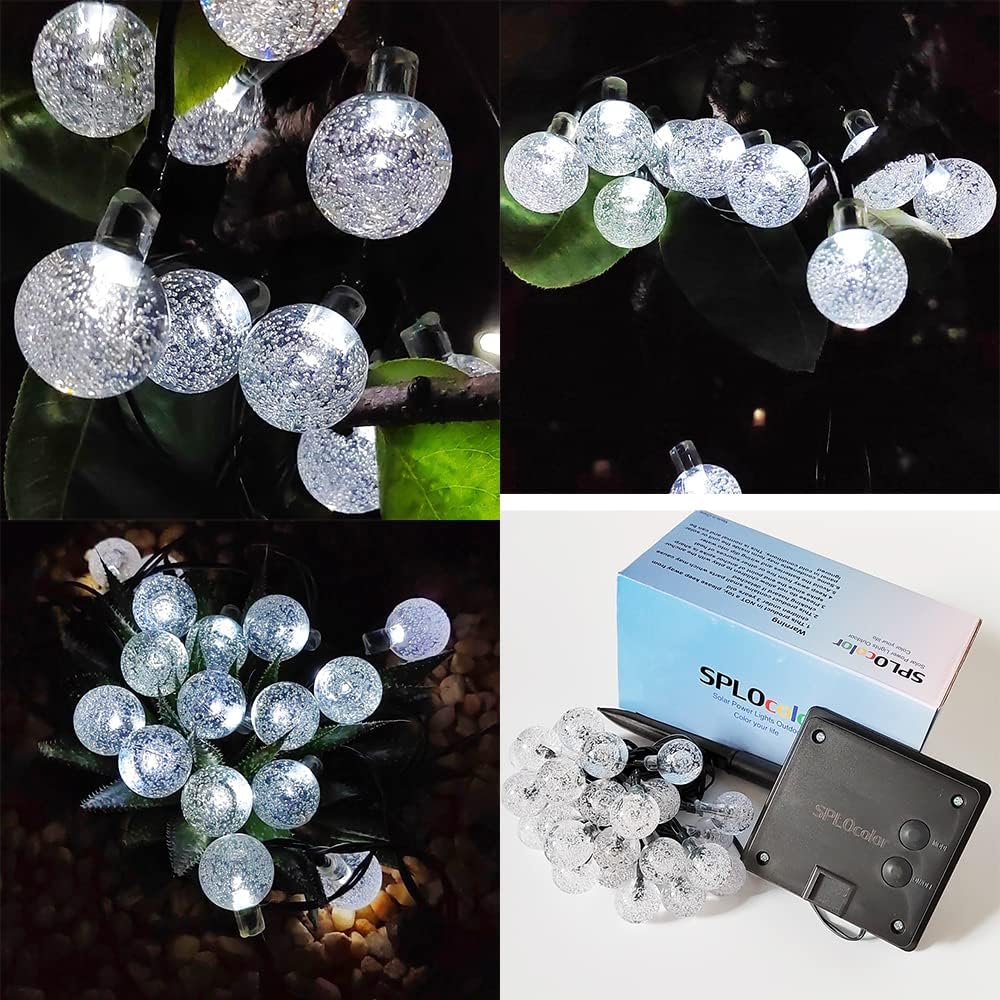 Solar String Lights Outdoor Waterproof, 36FT 60 LEDs 8 Modes Solar Fairy Crystal Globe Christmas String Lights for Holiday Party Gardens Backyard Wedding