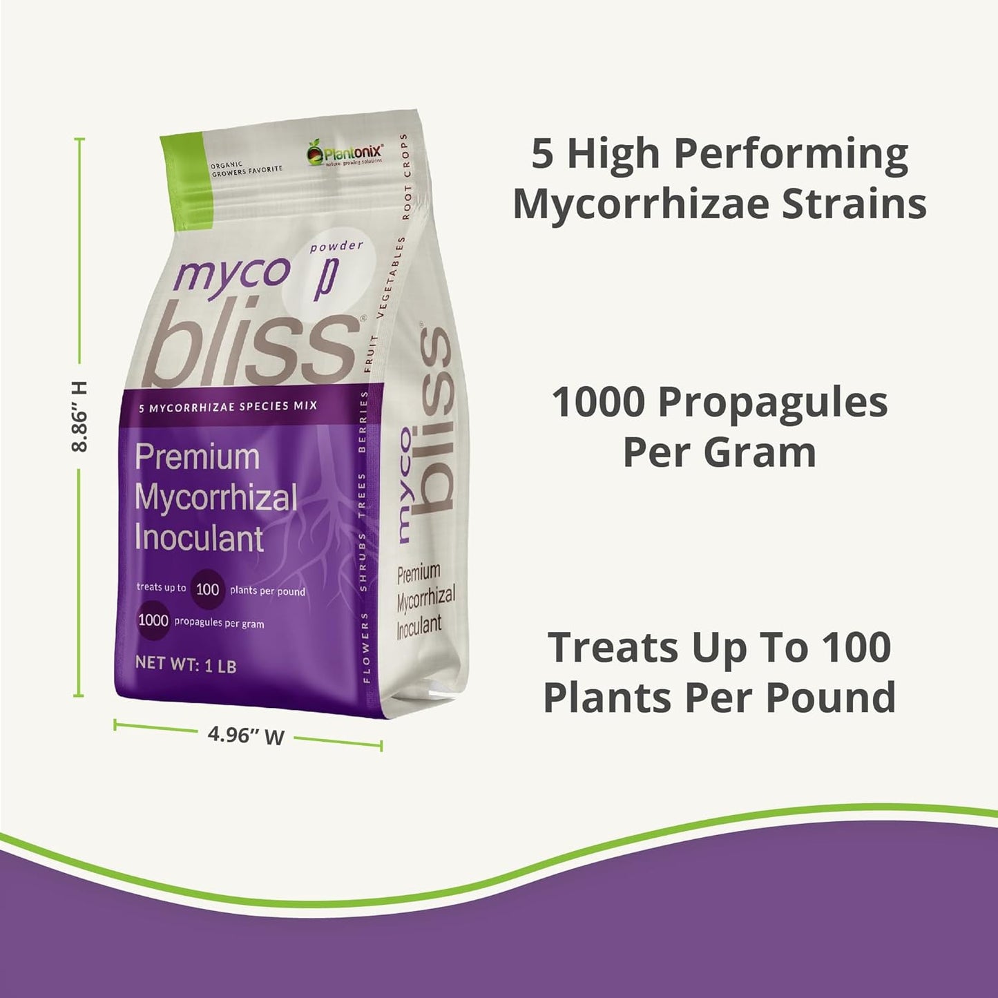 Myco Bliss Powder (2lbs) - Mycorrhizal Fungi for Soil - 5 Strain Mycorrhizal Inoculant with 1000 Propagules Per Gram - Highly Concentrated Mycorrhizae for Plants, Potting Soil, & Garden Soil