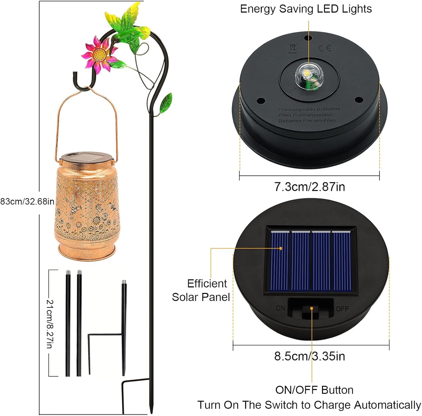 2 Pack Hummingbird Solar Lanterns Outdoor Garden Decor, Birthday Gifts for Women Mom Grandma Hanging Metal Solar Lights Waterproof LED Decoration with Shepherd Hook Outside for Yard Porch Lawn Patio