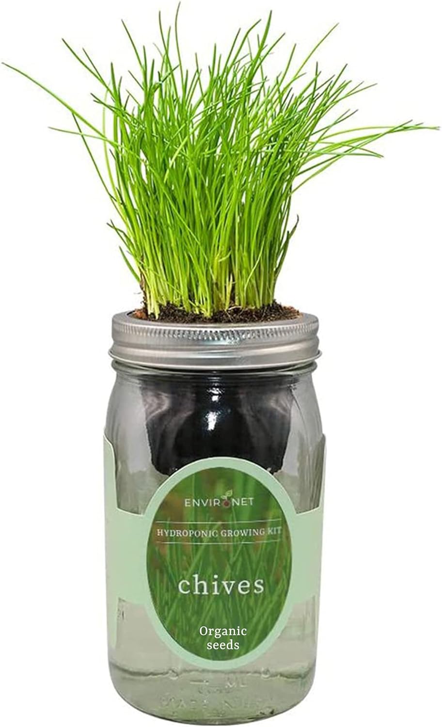 Hydroponic Herb Growing Kit, Self-Watering Mason Jar Herb Garden Starter Kit Indoor, Grow Your Own Herbs from Organic Seeds (Chives)