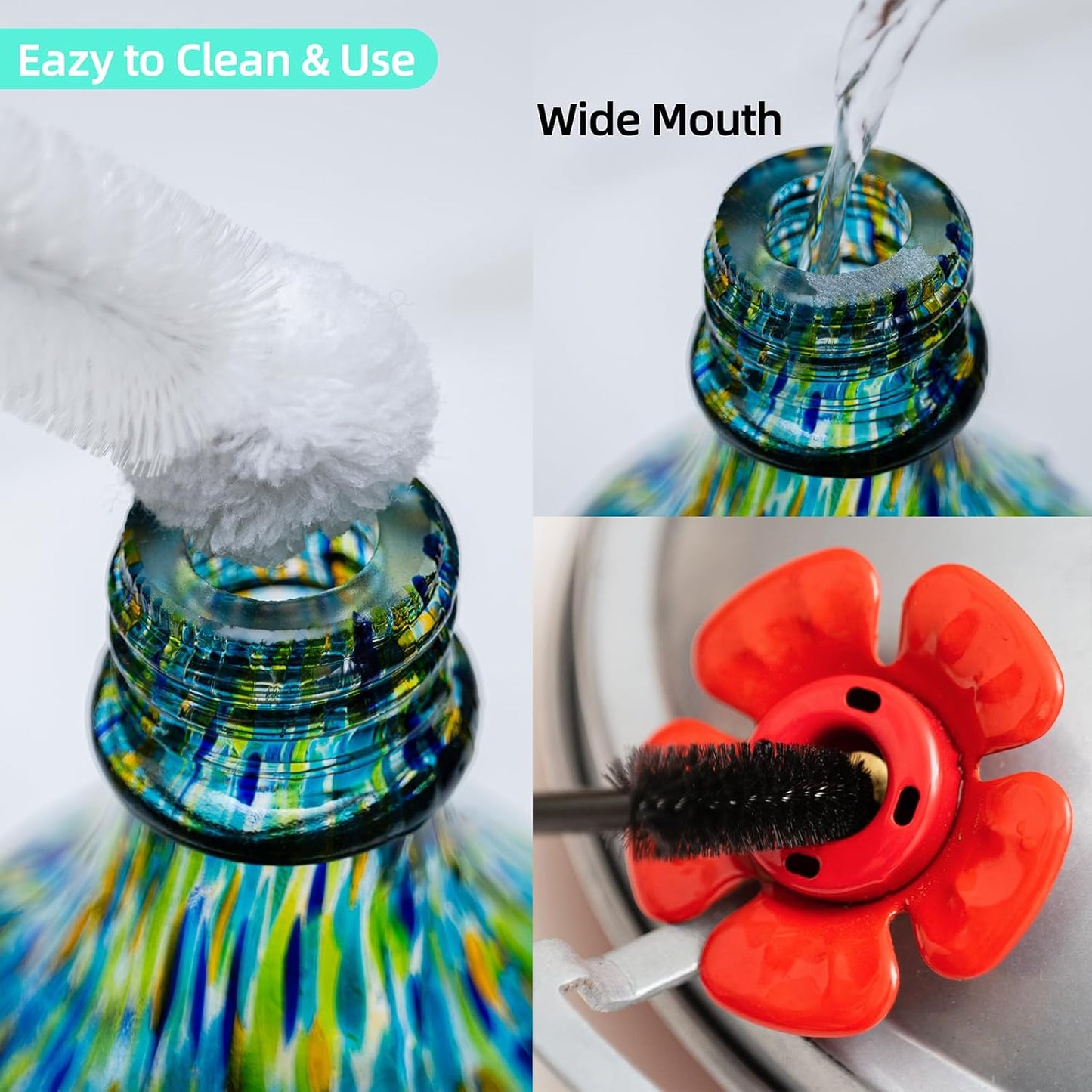 Hummingbird Feeders for Outdoors Hanging, 32OZ Hand Blown Glass Hummingbird Feeder for Outside, 4 Perch Ant Moat Leakproof, Garden Decor, Backyard Bird Gifts for Mom (Blue)