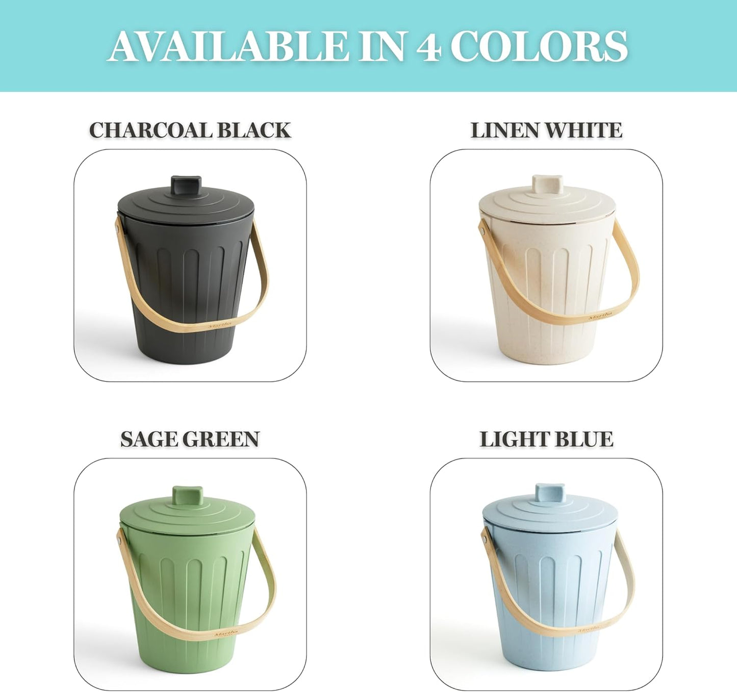 Martha Stewart Indoor Compost Bin | Countertop Composting Bucket for Kitchen | .7 Gallon Capacity | Includes Filter | Plant Based Materials | Charcoal Black