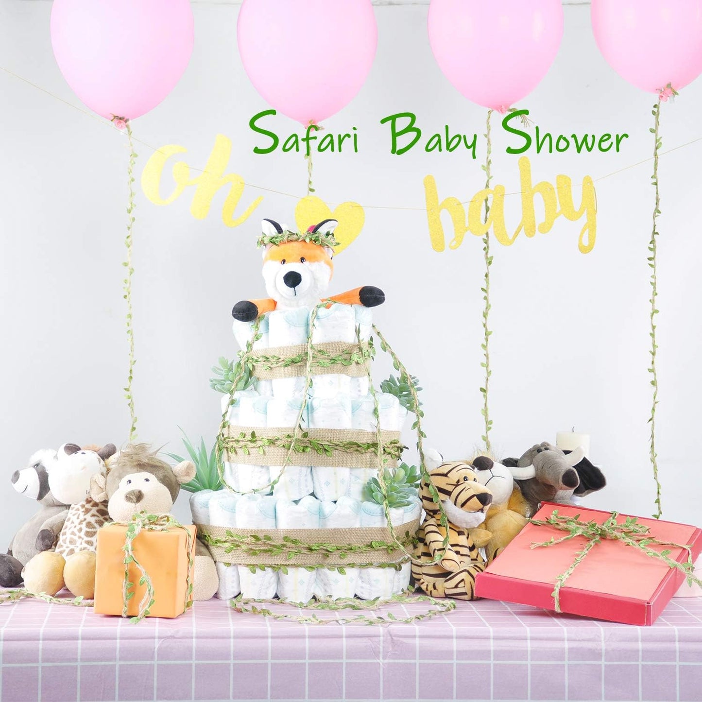 Naidiler 196 Ft Burlap Leaf Ribbon Twine for Crafts for Safari, Jungle, Fairy Party, Woodland Baby Shower, Enchanted Forest Decorations Vines Decor