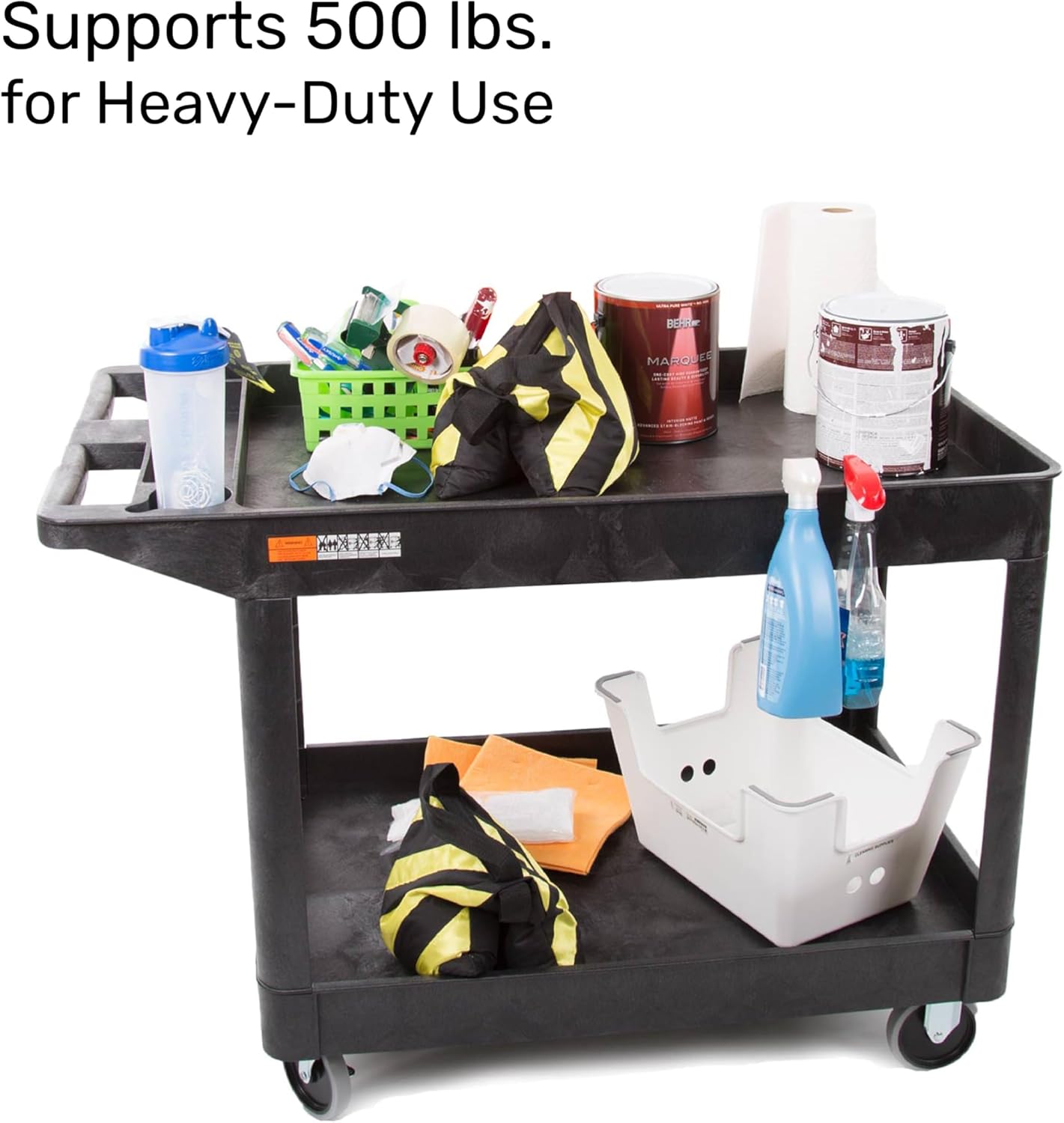 Tubstr Extra Large Two-Shelf Utility Cart with Wheels (2-Pack) | 500 lb. Capacity Rolling Utility & Tool Carts for Warehouses, Industrial Settings, Auto Garages, & More (Black, 45.5 x 24.5)