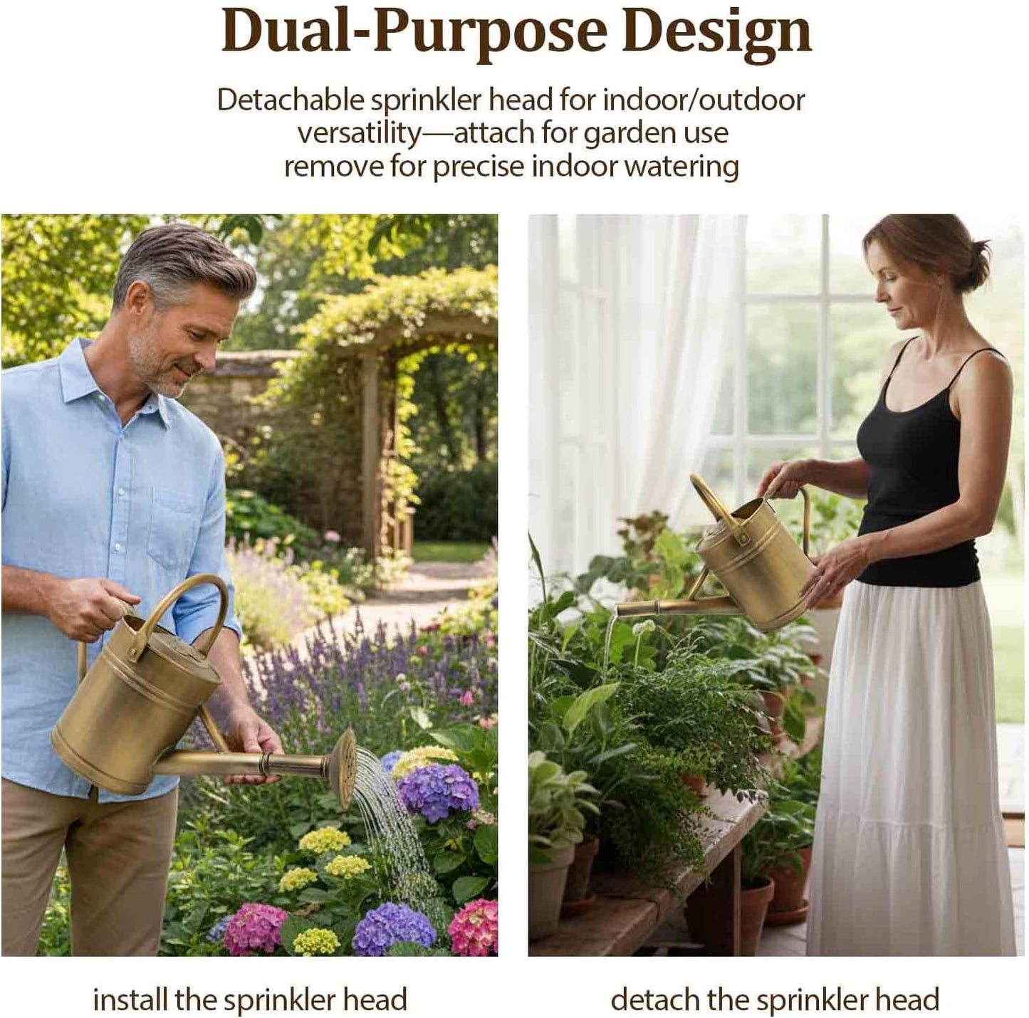 1 Gallon Vintage Bronze Galvanized Metal Watering Can for Indoor/Outdoor Plants,Garden, Balcony for Kids and Adults, Detachable Spout, Retro Rustic Decor (Shadow Patina)