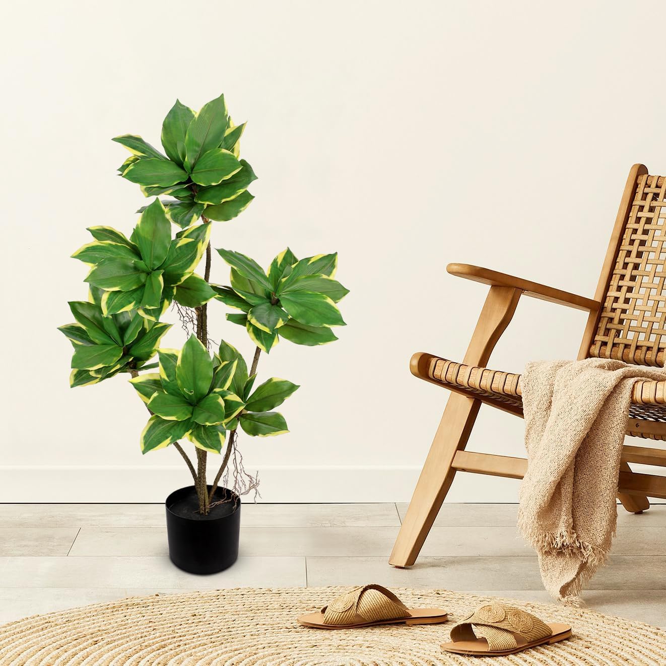 Artificial Tree 2.95Ft Faux Agave Plant Fake Tropical Yucca Palm Tree with 6 Heads in Pot Fake Dracaena Plants Tree for Home Decor Modern Office House Decoration Housewarming Gift Green