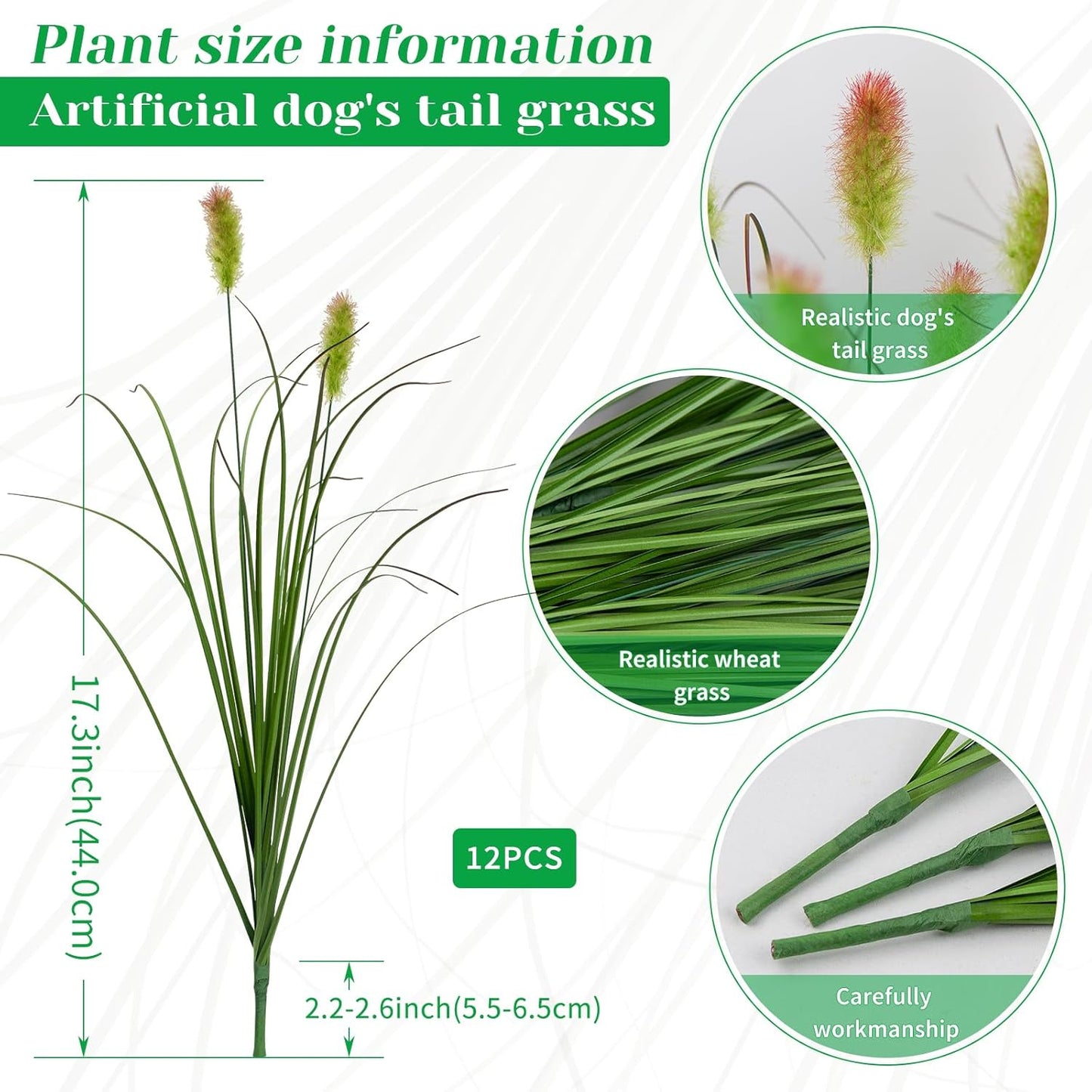 Artificial Grass Plants Outdoor 12 Bunches Fake Onion Grasses with Plush Fake Shrubs Plant Flowers Faux Greenery Wheat Sea Grass for Outside Garden Indoor House Home Office Room Décor (Green & Red）