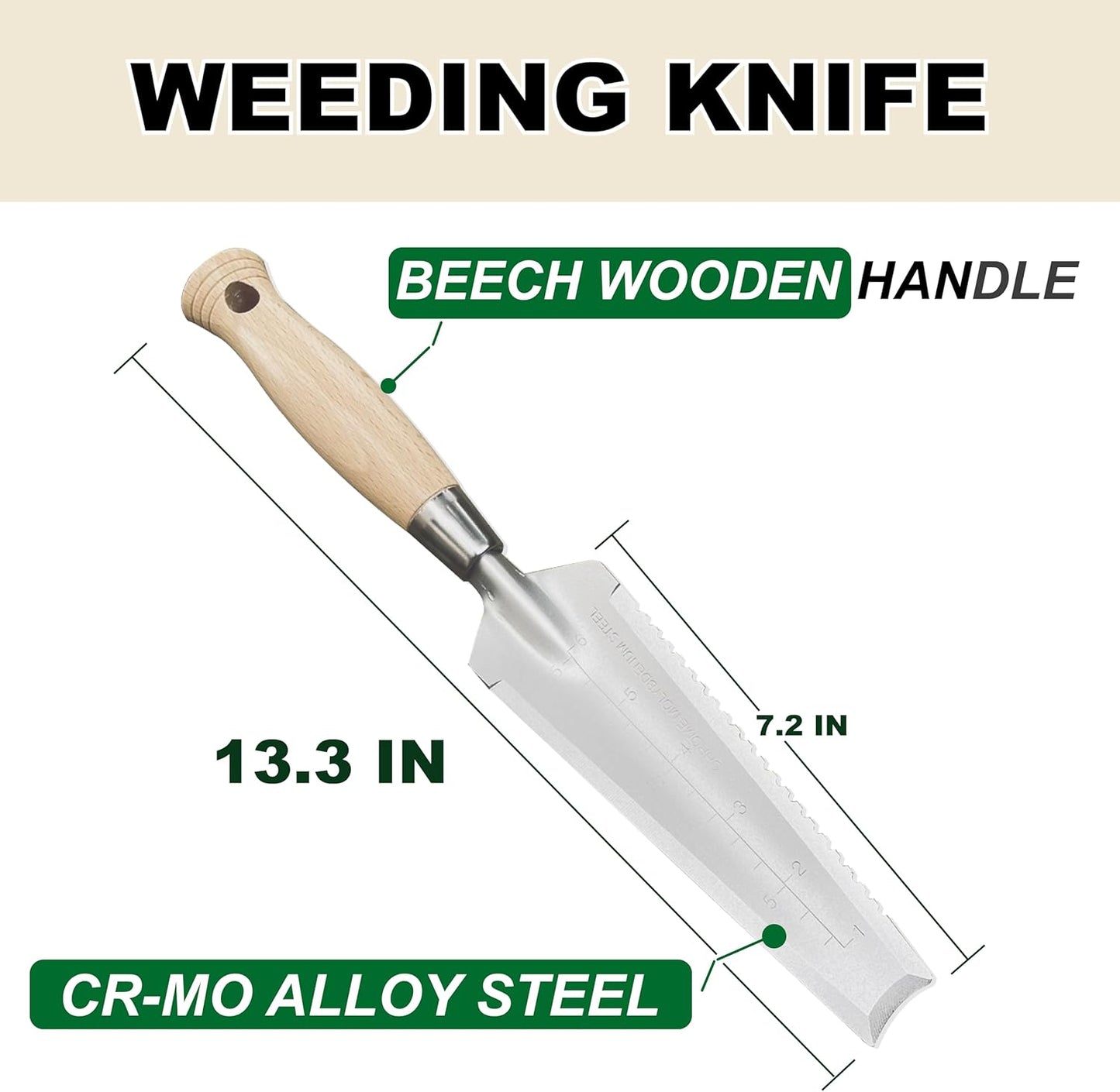 SUMIO 13.3" Alloy Steel Weeding Transplanter, Hori Hori Knife, Digging Trowel with Serrated Edge, Garden Root Cutter, and Dandelion Trowel for Propagation and Transplanting
