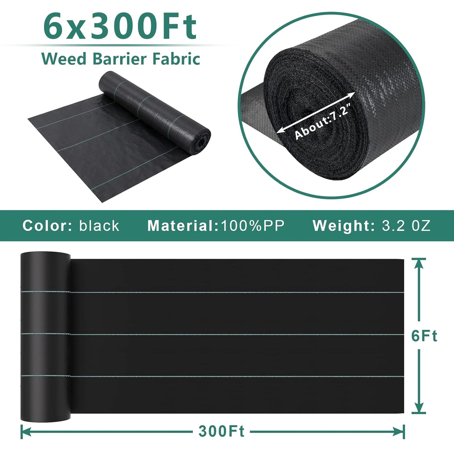 Land Guard 6ft x 300ft Weed Barrier Fabric Heavy Dusty, Ground Cover, Weed Mat, Woven Landscape Fabric for Garden, Lawn and Outdoor Project