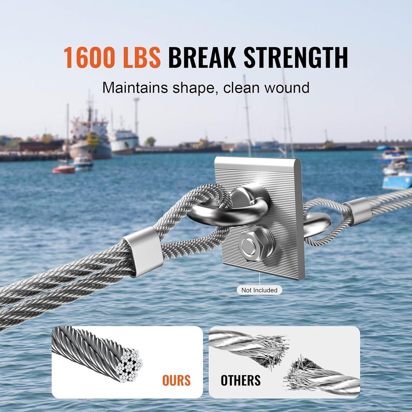 VEVOR 1/8 Stainless Steel Cable, 1000 FT 316 Cable Railing Kit with Cutter and Gloves, 1600 lbs Breaking Strength, 7x7 Strands Marine Aircraft Cable for Handrail Stair Decking Fence Outdoors