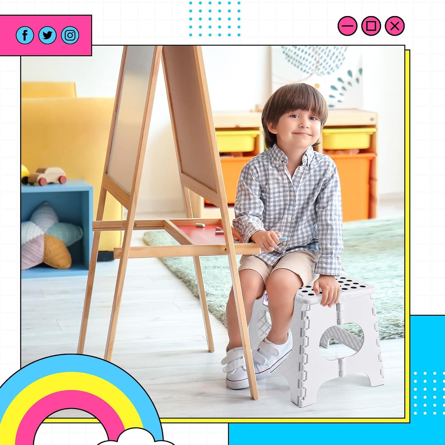 Delxo Folding Step Stool,11 Inch Non-Slip Foldable Step Stools for Kids and Adults,Portable Foldable Step Stool Lightweight Small Folding Stool with Handle for Kitchen Bathroom in White,1 Pack