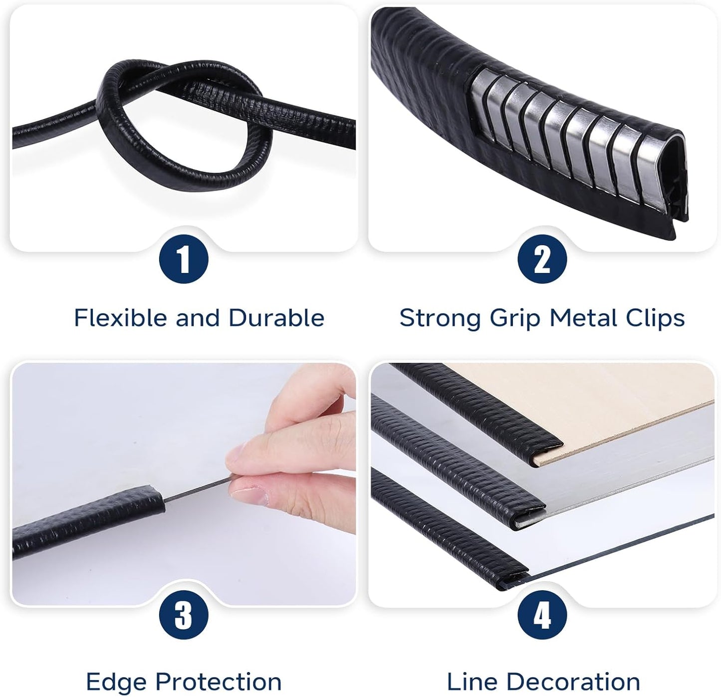 Rubber Edge Trim, U Channel Edge Trim with Metal Clips Edge Guard Protector, PVC Rubber Seal Strip for Sheet Metal, Car Doors, Hatches, Table Corners, Fit 3/64" to 1/4"(1.2mm-6.4mm), 6.5Ft, White