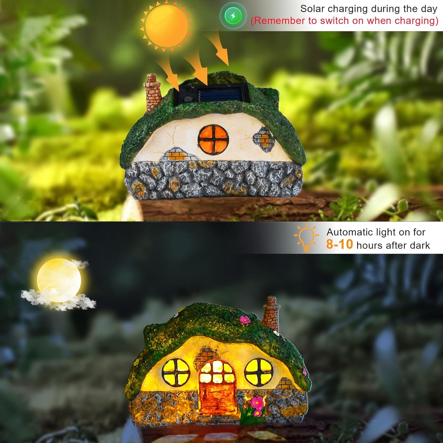 Fairy House Statues with Solar Powered Lights, Outdoor Figurine Lights Garden Statues, Fairy Garden Houses for Outside, Yard Decorations Outdoor Fairy Garden Accessories, Decor Gifts for Mom Women
