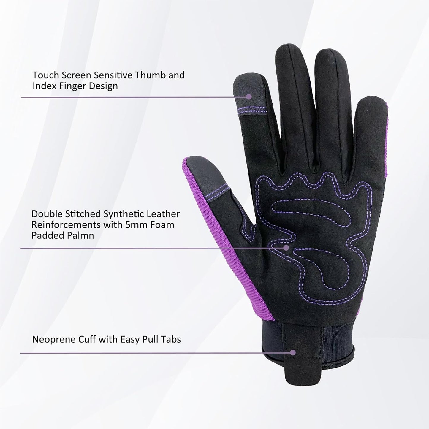 Safety Work Gloves,Multipurpose Working Gloves for Men,Multifunctional Synthetic Leather Spandex Mechanic Gloves,Gardening Glove Gifts for Men,Tounchscreen (Purple, Extra Large), 24096001-8