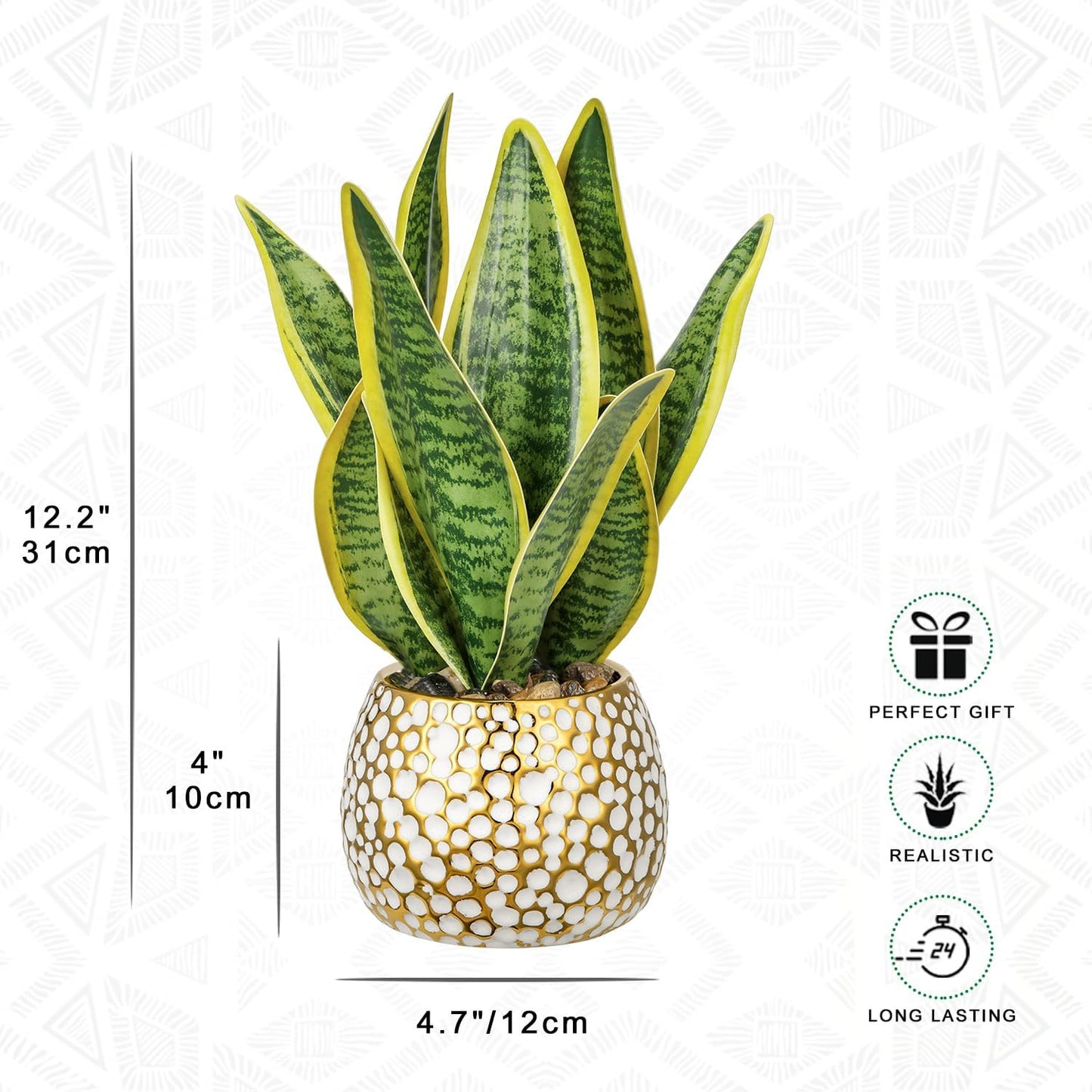 Hollyone Artificial Snake Plant Potted Faux Sansevieria Trifasciata Plants, 13" Tropical Fake Plants in Ceramic Pots for Home Office Room Indoor Decor Housewarming Gifts