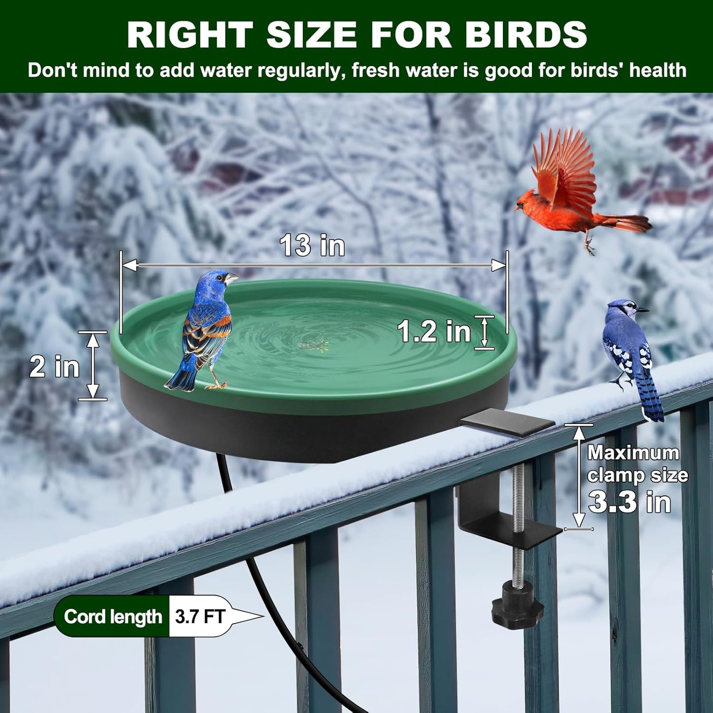 Heated Bird Bath, 3 Easy Ways to Mount Heavy Duty Metal Pedestal Detachable Bird Bath Bowl for Easy Cleaning, 75W Heated Bird Baths for Outdoors for Winter Garden Yard Patio Lawn, Green