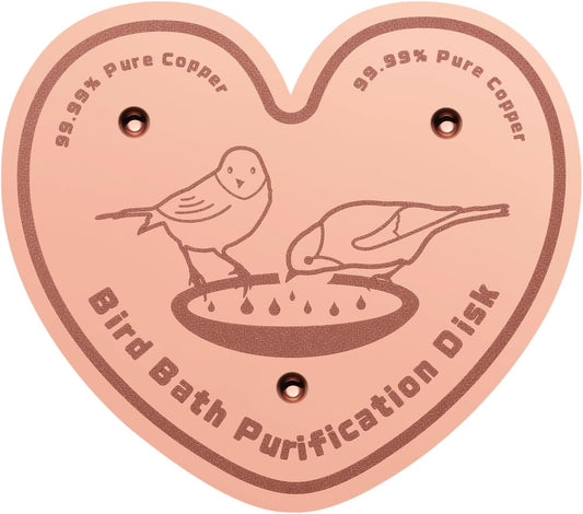 1-Pack 99.99% Pure Copper Bird Bath Purification Disk,Copper Disc with Stable Triple-Point Support,Fits All Outdoor Bird Baths(Heart-Shaped)