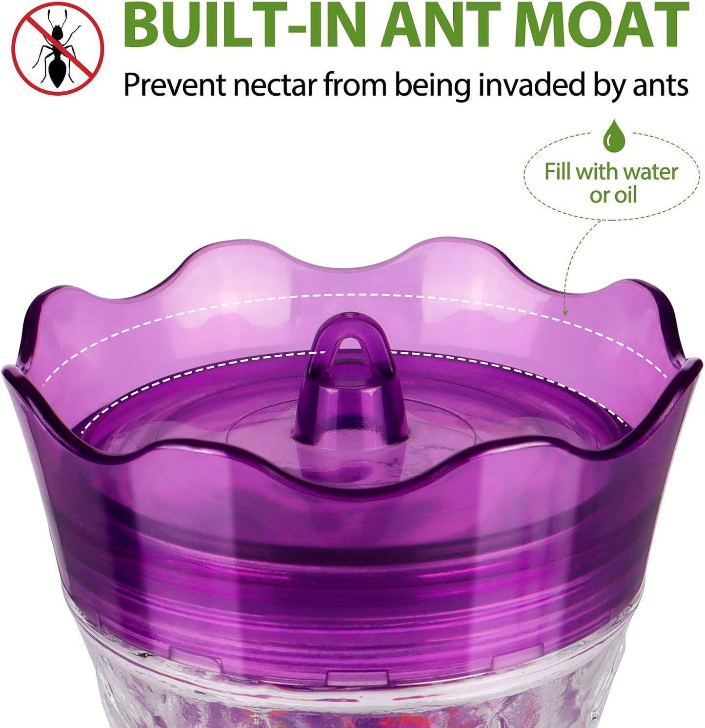 BOLITE Glass Hummingbird Feeders for Outdoors Hanging, Built-in Ant Moat, 4 Bee Guard Feeding Ports with Perches, Leak Proof, 15 Ounces, Stars Decor, Purple, Gifts for Women Men, Gifts for Mom Dad