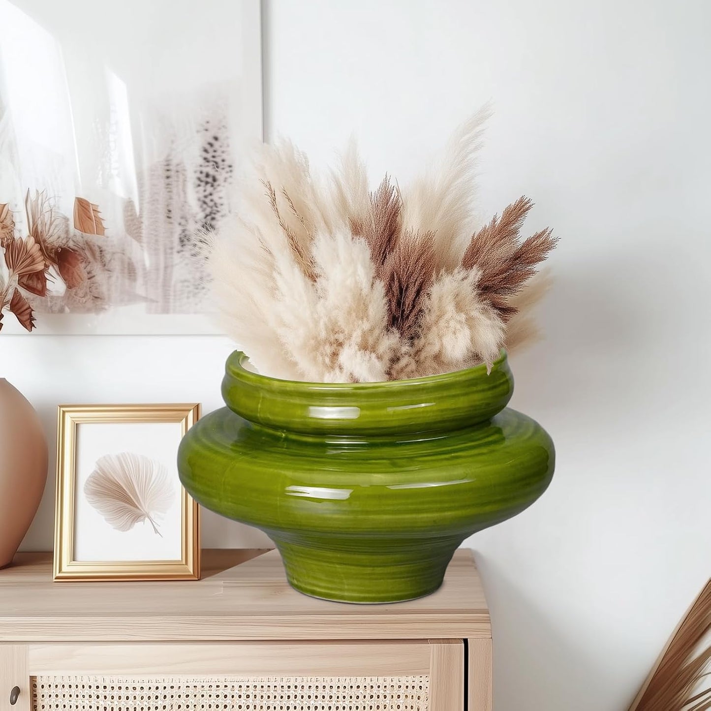 Ceramic Planters for Indoor Plants 11 Inch - Bonsai Plant Pots Outdoor, Large Planters for Indoor Plants, Green Planter with Drainage Hole, Flower Pot for Garden Decor, Gift for Women Men