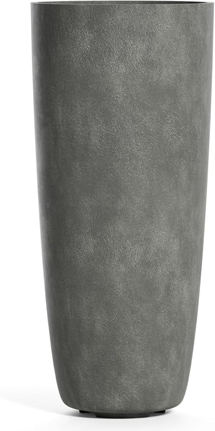 Lofto Tall Planter – Grey Stone Finish – Fiberglass Indoor/Outdoor and Weather-Resistant Large Planter (14.6" D x 30.5" H Exterior, 13.4" D x 30.3" H Interior)