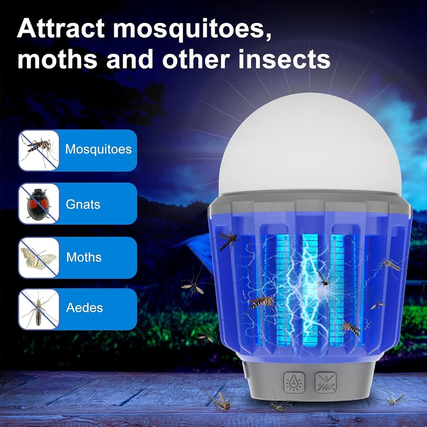 Wisely Bug Zapper Outdoor/Indoor Electric, USB-C Rechargeable Mosquito Killer Lantern Lamp, Portable Insect Electronic Zapper Indoor Trap, with LED Light 2PK