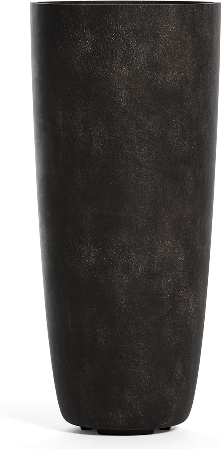 Lofto Tall Planter – Brown Stone Finish – Fiberglass Indoor/Outdoor and Weather-Resistant Large Planter (14.6" D x 30.5" H Exterior, 13.4" D x 30.3" H Interior)