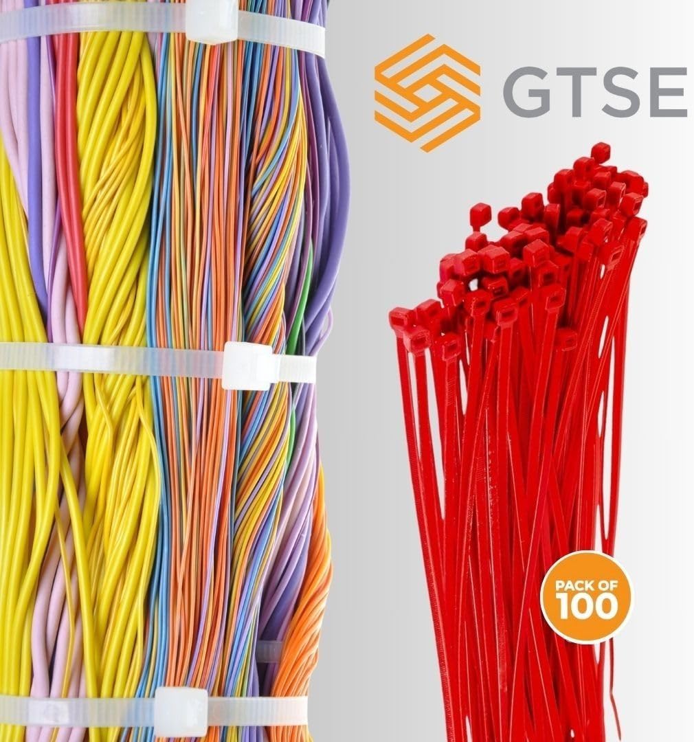 GTSE 4 Inch Red Zip Ties, 100 Pack, 18lb Strength, UV Resistant Nylon Small Cable Ties, Self-Locking 4" Tie Wraps