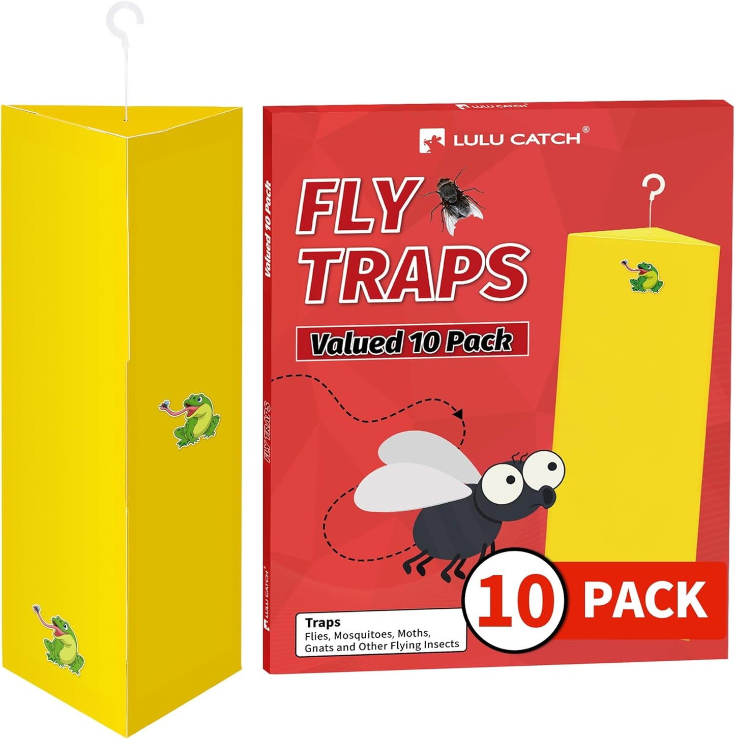 LULUCATCH Sticky Fly Traps, 10 Pack Fly Catcher Fungus Gnat Traps, Hanging Yellow Sticky Traps for Flying Insect Fruit Fly, Non Toxic Odorless Bug Catcher, Pet Safe Pest Control