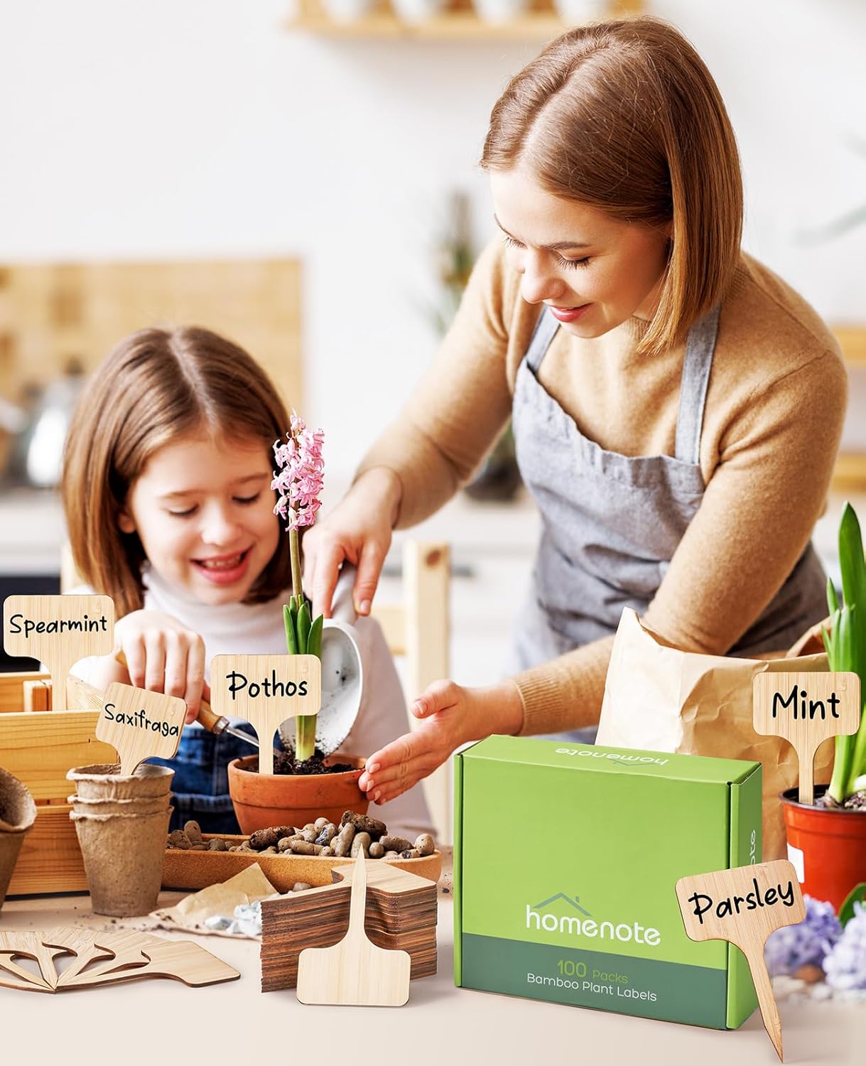 Homenote Bamboo Plant Labels 100Pcs Plant Tags for Seedling T-Type Tags for Plants Outdoor Garden Markers Vegetable Seedling(2.36 * 4“)