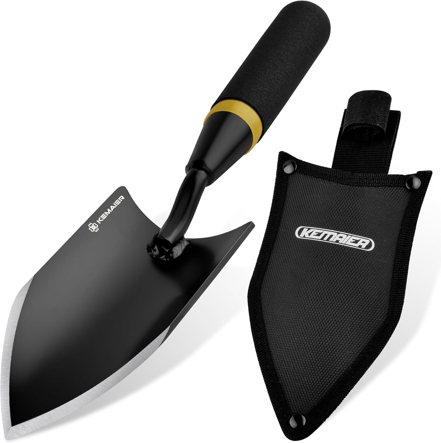 Heavy-Duty Gardening Hand Trowel with Sheath - Stainless Steel Garden Shovel Featuring a Rubberized Handle, Perfect for Diligent Farmers' Soil Planting, Digging, and Transplanting