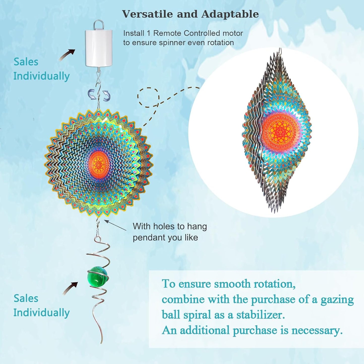 Goolyrusim Wind Spinner Mandala Circle - 3D Wind Spinners Outdoor, 12-inch Stainless Steel Hanging Wind Sculptures for Yard and Garden, Kinetic Art Decoration Porch Decor Patio Ornament, Mandala Gift