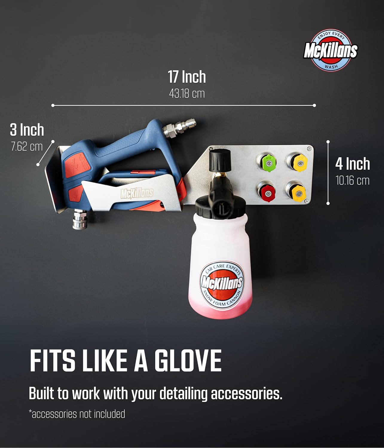 McKillans® Stainless Wall Organizer PRO - Pressure Washer Gun & Foam Cannon Holder - Foam Cannon Wall Mount Quick Connect - Tip & Nozzle Holder - Wall Mounted Garage Organizer