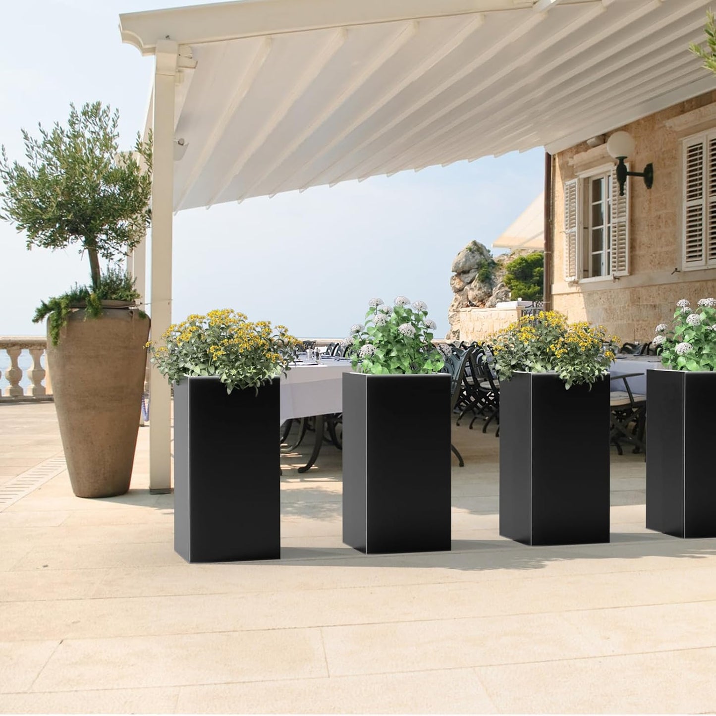 Tall Metal Planter Box for Outdoor Plants 15" L x 15" W x 30" H, Heavy Duty Steel Planter Box with Removable Insert Shelf, Rectangular Planters for Porch, Garden, Yard, Hotel (Black)