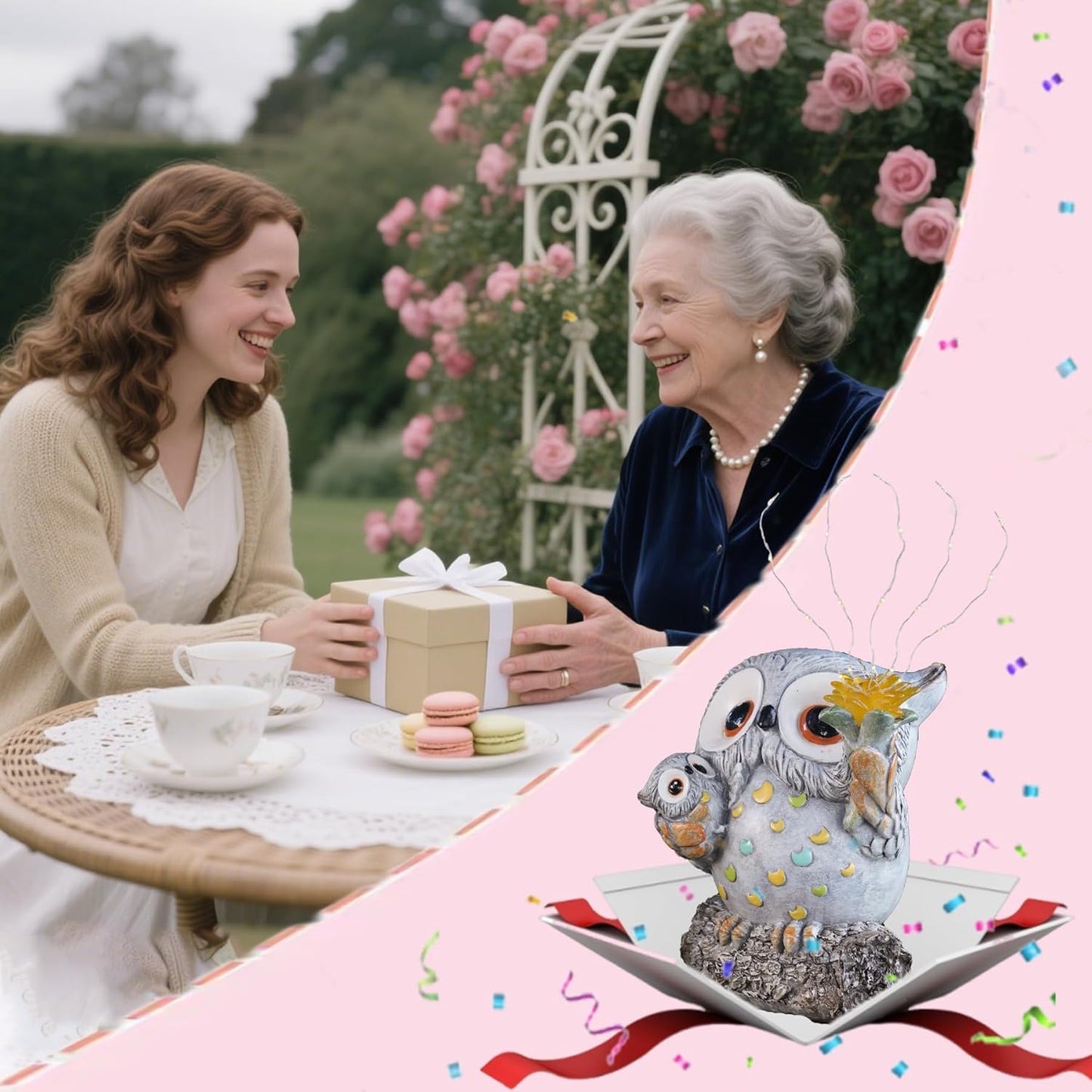 Solar Garden Statues Outdoor Decor, Fairy Owl Statue Garden Decor, Resin Yard Decorations Outdoor for Patio, Porch, Balcony, Lawn Ornaments, House Warming Birthday Gifts for Mom Women Grandma