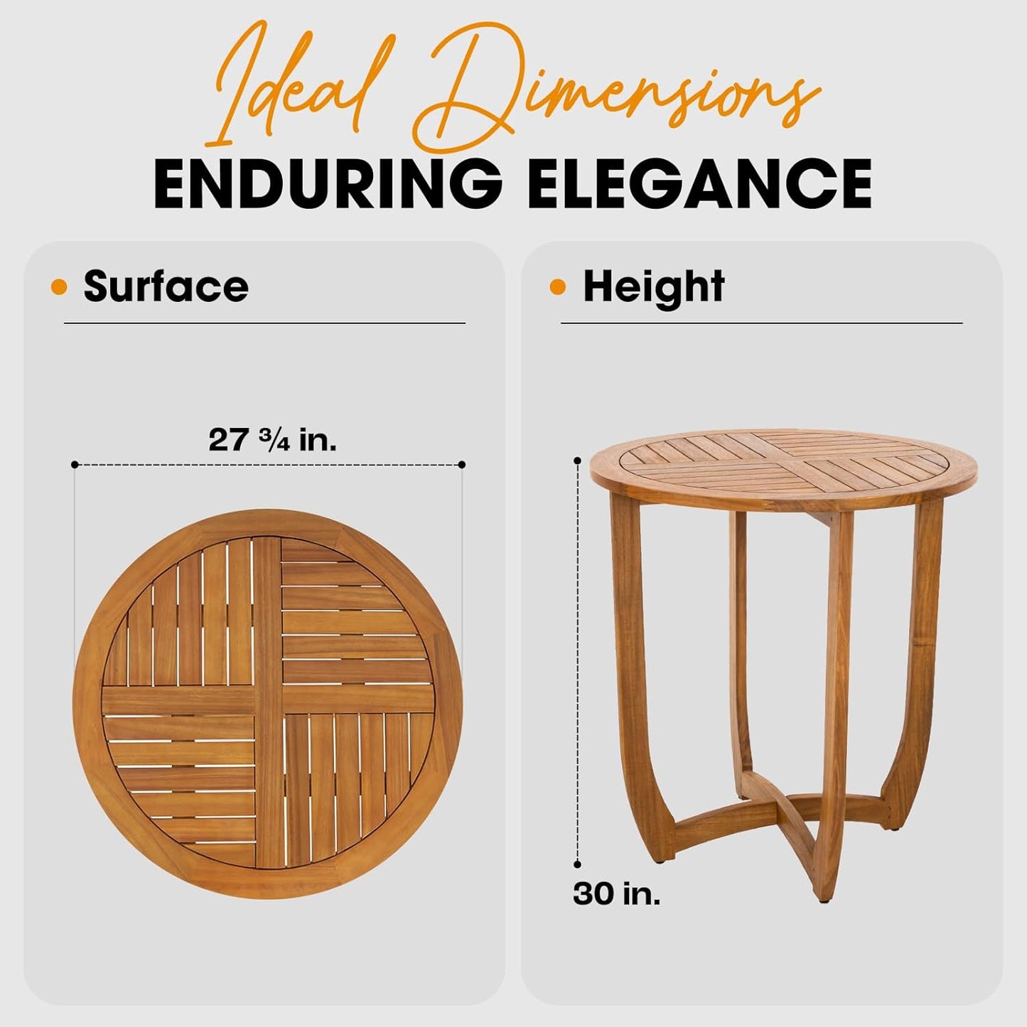 IDZO Outdoor Bistro Dining Table Heavy Duty 270lbs Capacity, FSC Acacia Wood, Elegant & Minimalist Design for Garden, Backyard, Porch, Patio