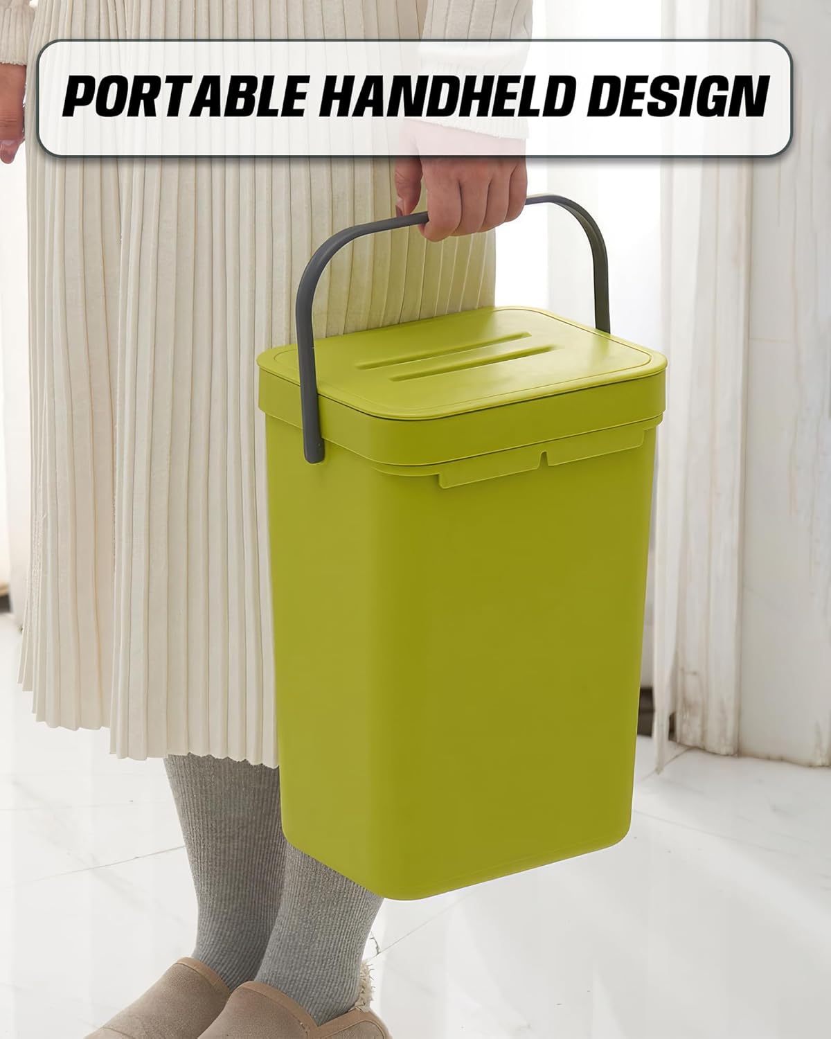 Kitchen Compost Bin - 3.2 Gallons Hanging Trash Can with Lid for Kitchen Bathroom, Under Sink Trash Can, Outdoor Compost Bucket with Lid, 12L(Lime Green)