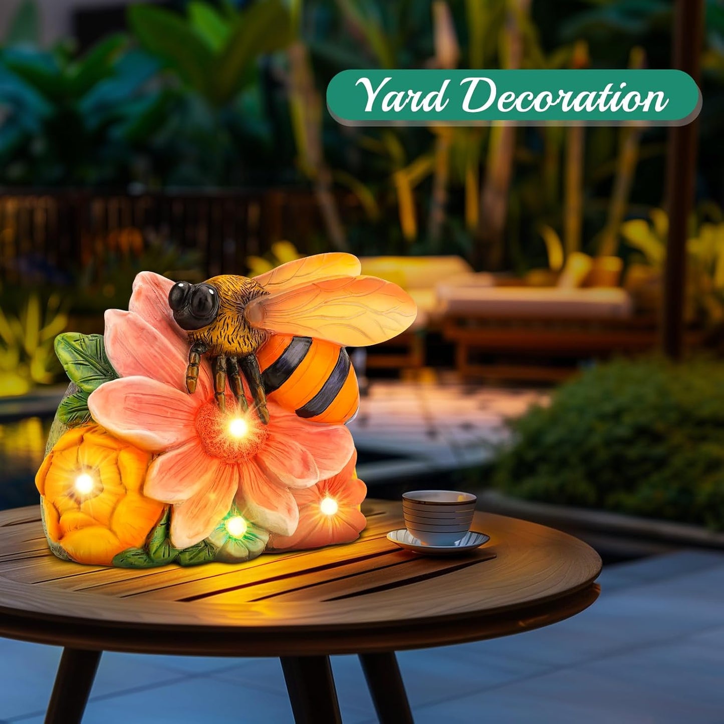 Linkax Birthday Gifts for Women Mom Grandma Sister, Solar Bee Lights Outdoor Garden Decor for Outside Patio Yard Porch Home, Honey Figurine Gardening Housewarming Gifts New Home