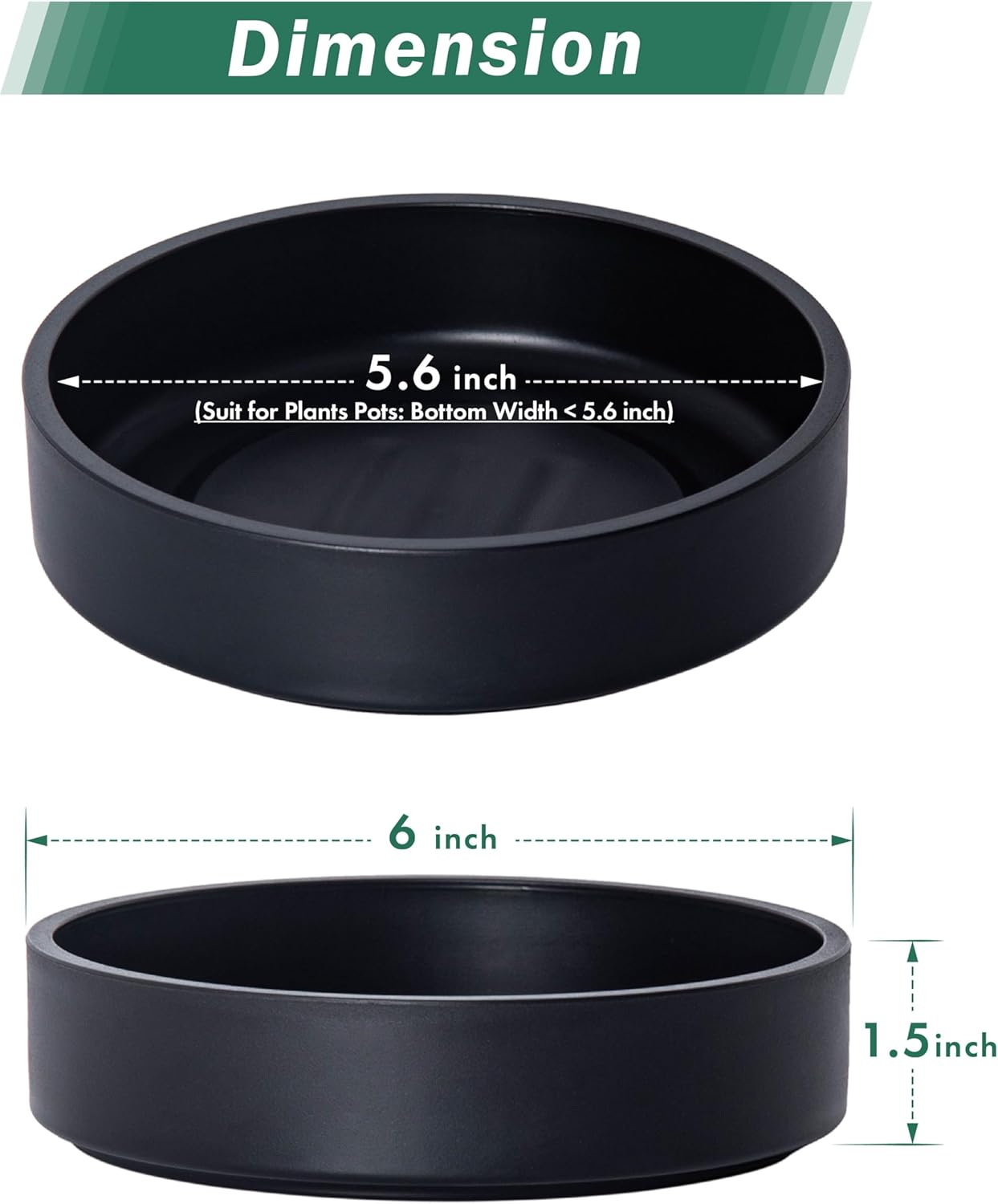 Phoenix Vine 6 Inch Plastic Plant Saucer Water Drip Tray, Heavy Sturdy Round Plant Drainage Tray for Indoors Outdoor, Set of 4, Matte Black, 21-TY-6B-4