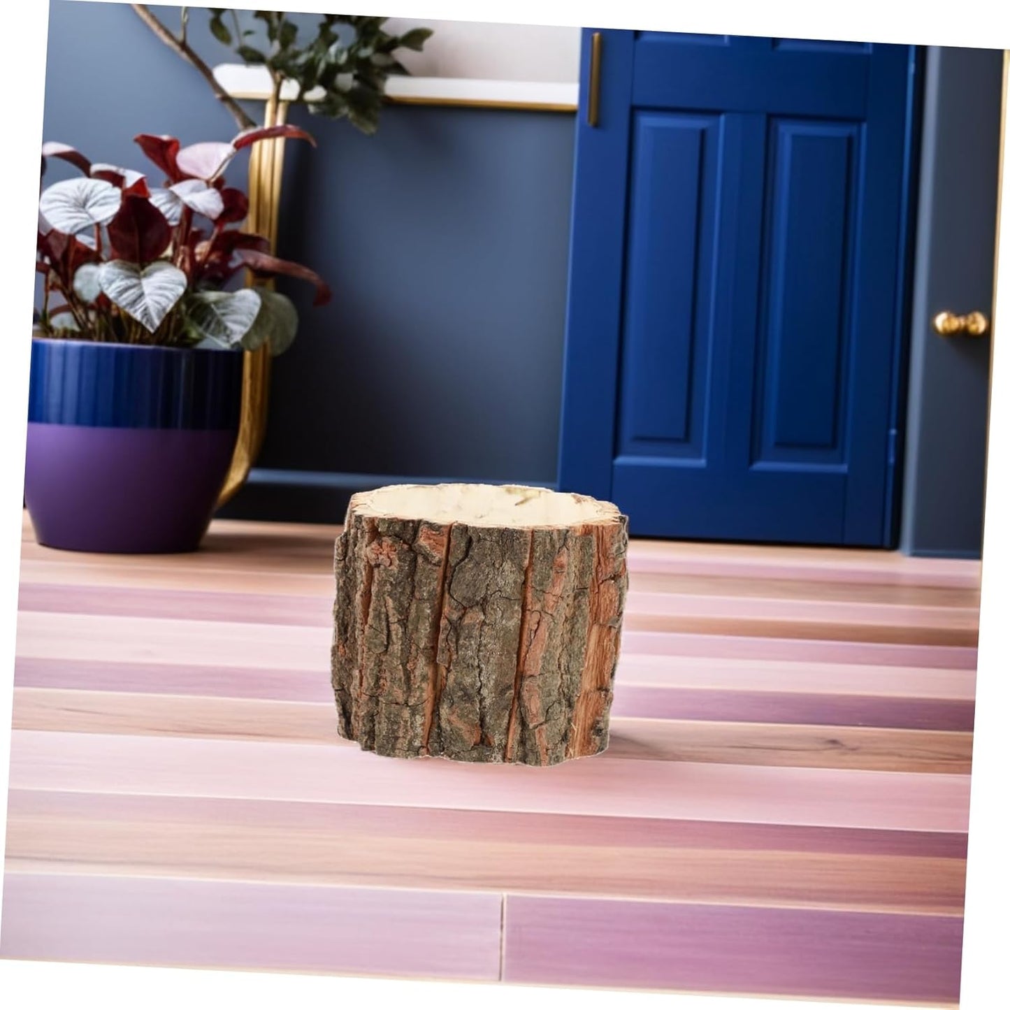 Housoutil Wooden Bark Flower Pots, 6PCS Rustic Farmhouse Planters, Log Plant Containers for Succulents, Cacti, Home and Garden Decor, Weddings, and Holidays