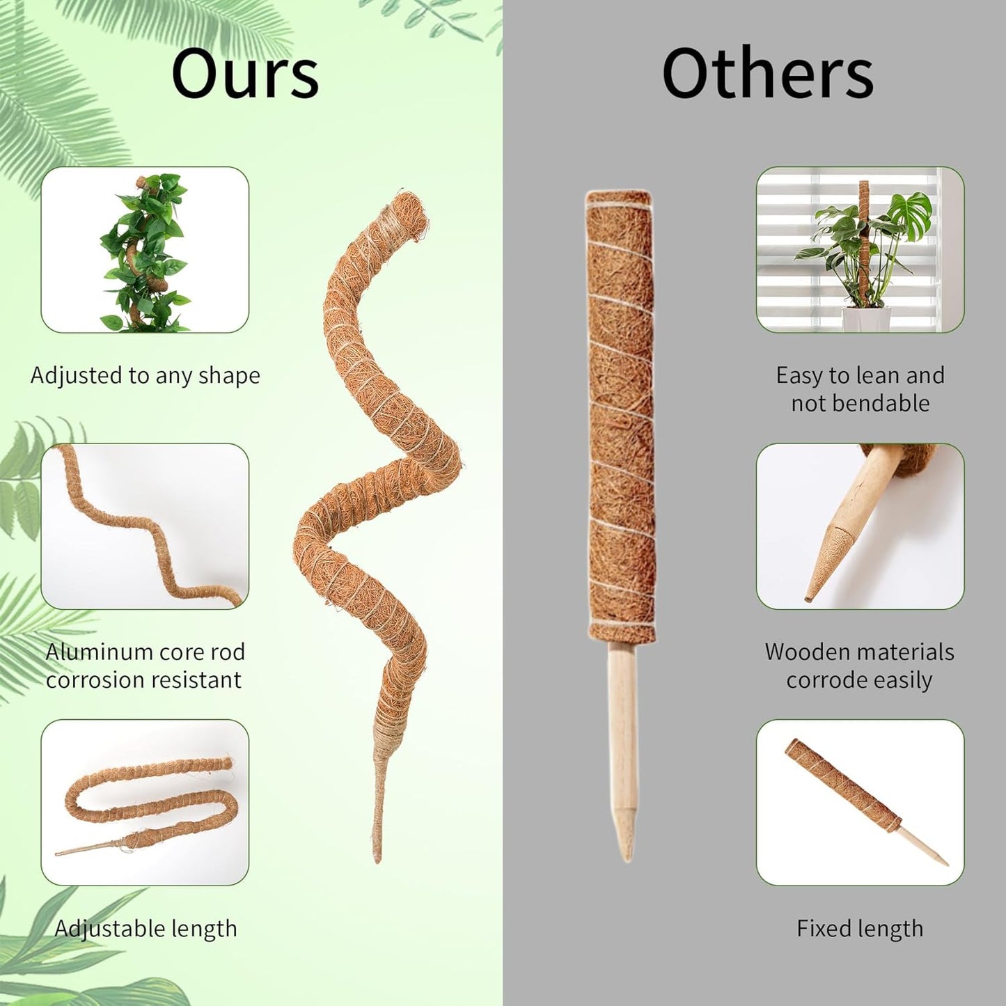 2 Pack Moss Pole, LveSunny 29 Inch Bendable Moss Pole Monstera Plant Support, More Flexible and Corrosion-Resistant Monstera Plant Support, Suitable for Potted Plants to Grow Upwards