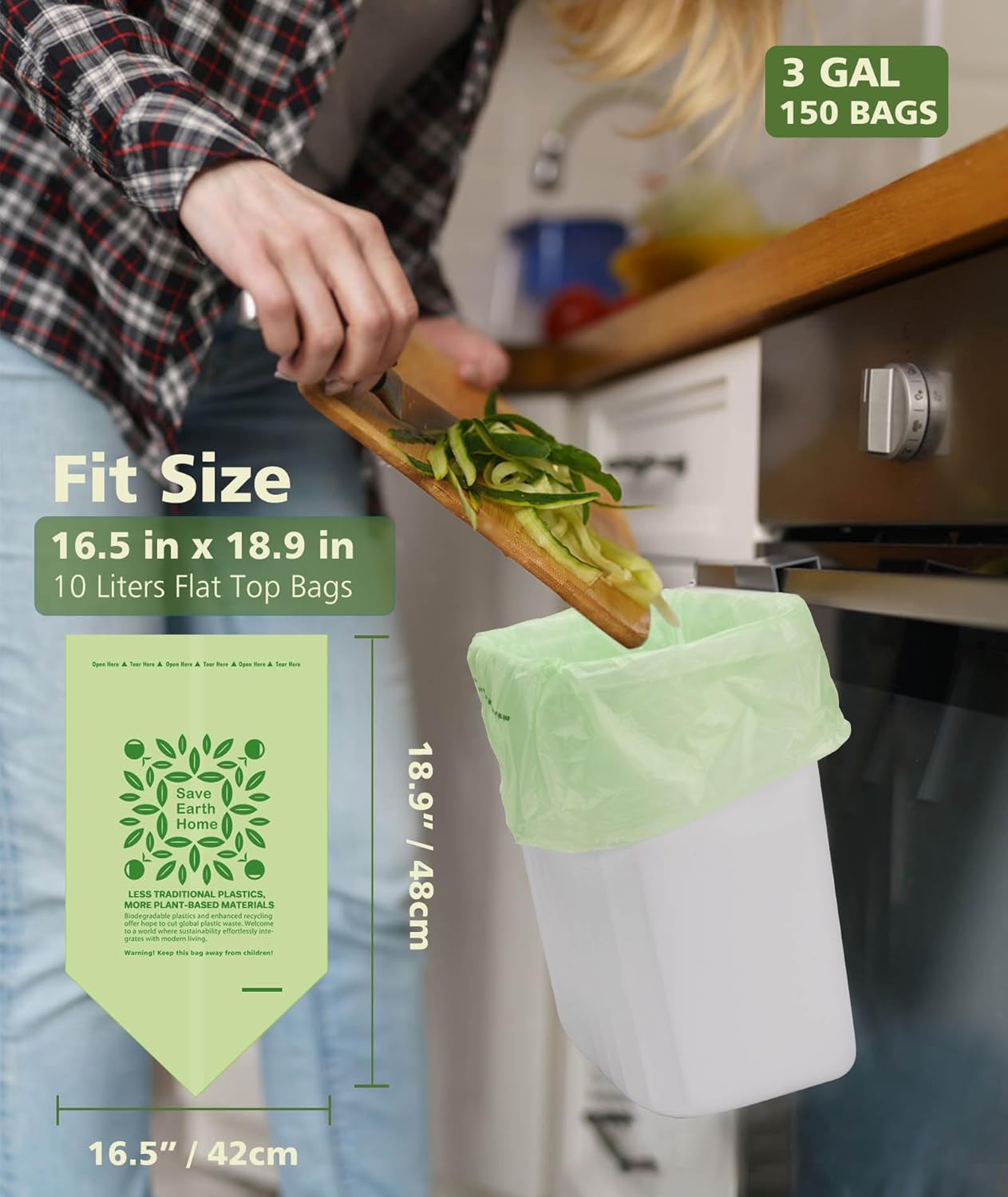 AYOTEE 150 Count Compostable Trash Bags 3 Gallon Trash Bag, Small Compost Bags for Countertop Bin, Unscented Biodegradable Compost Bag 3 Gallon Compostable Food Scrap Liner fit 11.36 Liter