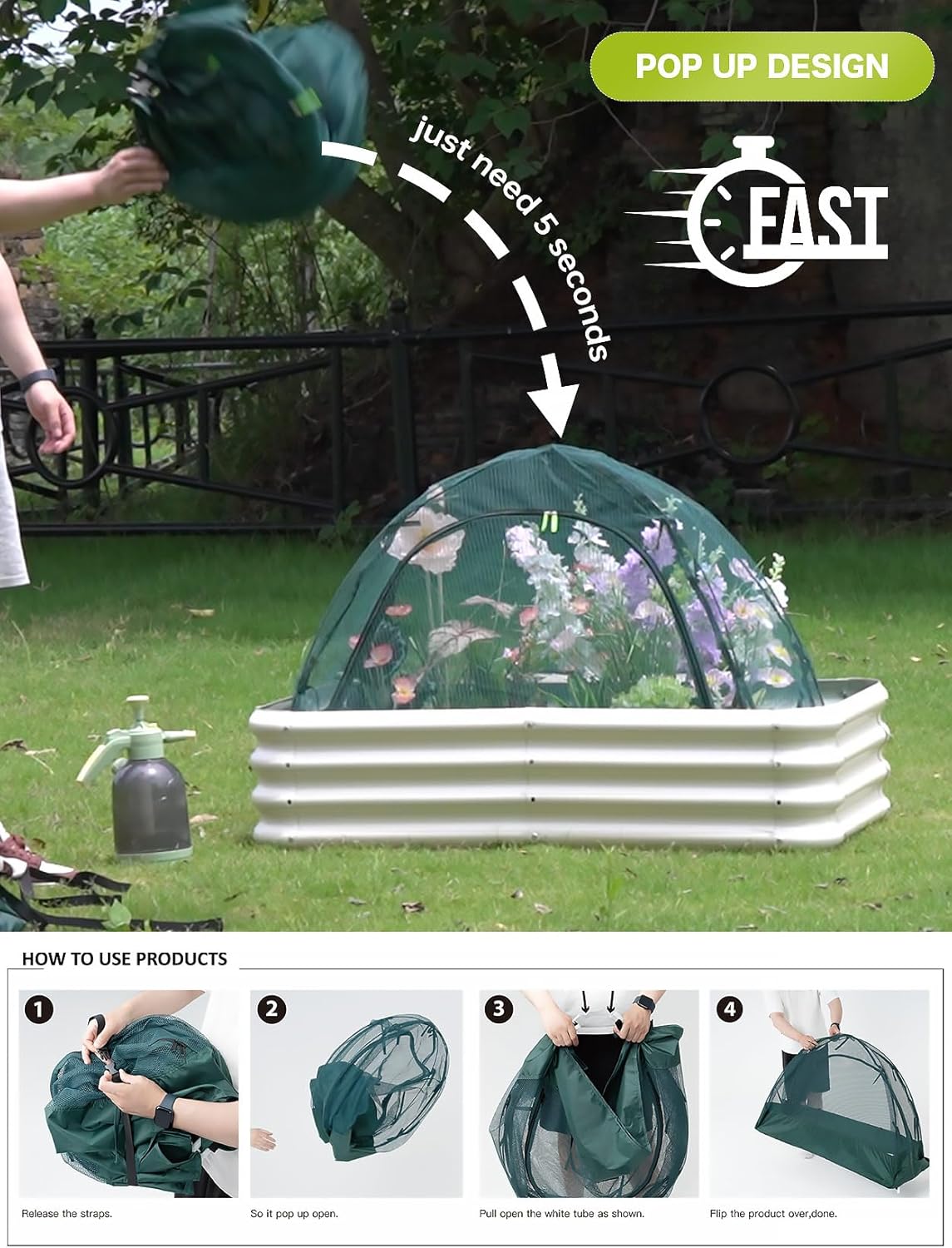 Pop up Gardening Net Cover,44x21.6x31.5 inches Pack of 2,Pest Guard Cover for Vegetables Fruits Durable Plant Gardening Net, Pop-Up Chicken Pen for Small Animals Outdoor Run and Pet Enclosure