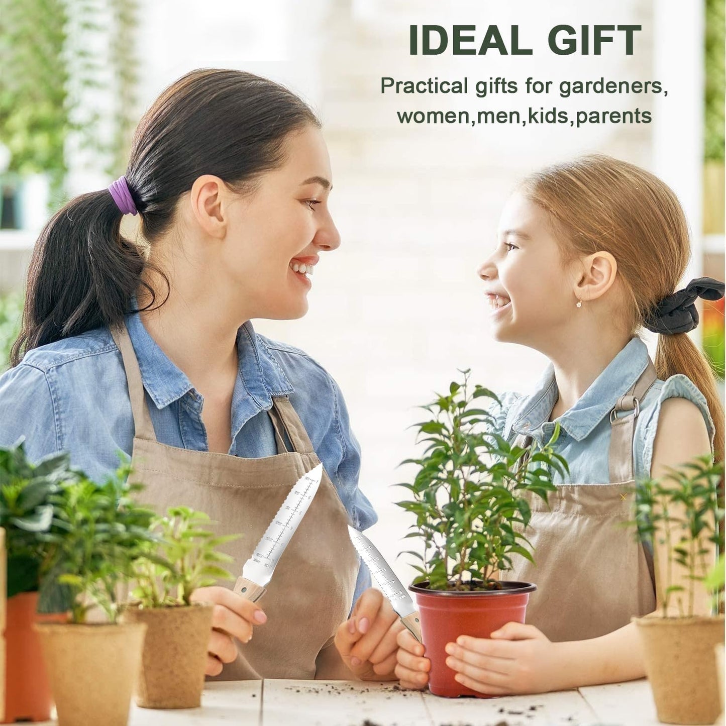 ZHENHAN Hori Hori Garden Knife- 7.2" Multi-Purpose Garden Knife with Heavy-Duty Stainless Steel Blade & Ergonomic Grip for Digging,Planting,Weeding(Silver)