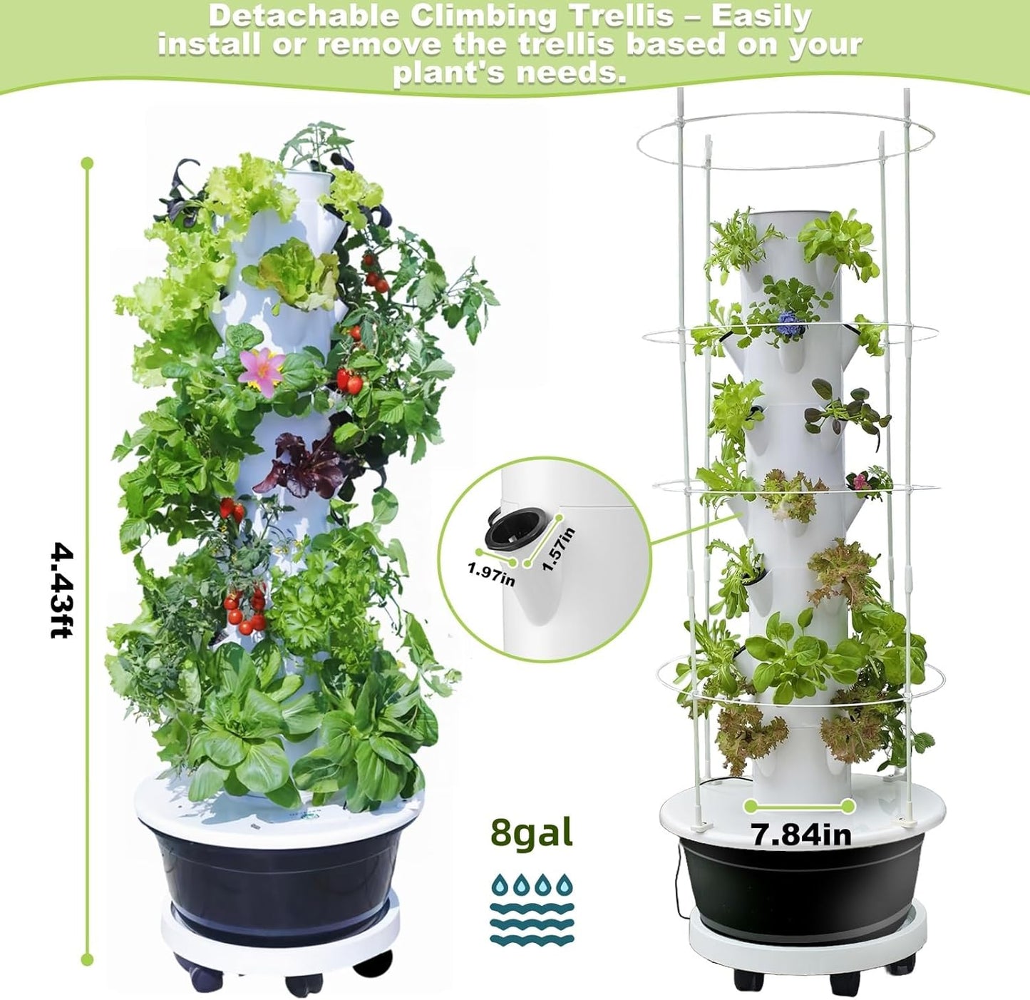 Hydroponic Growing System Kit,Indoor&Outdoor Vertical Hydroponic Growing Garden for Leafy Greens & Herbs, 28 Plant Sites with Climbing Trellis, Energy-Efficient Kit