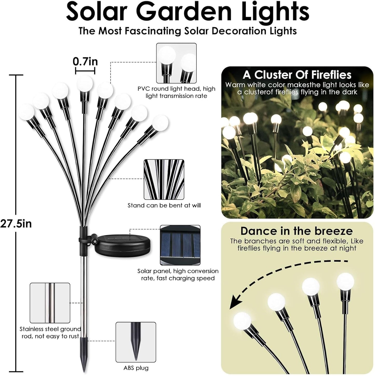 BOSSERN 2025 Solar Lights Outdoor Waterproof, 4 Pack Solar Garden Lights, Firefly Light Outdoor Waterproof, Twinkle Swaying Fairy Light for Yard Patio Pathway Garden Decoration (Cold White)