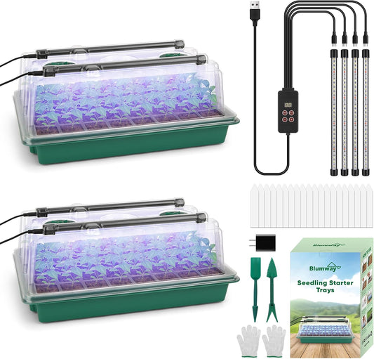 BlumWay Seed Starter Tray with Grow Light,80-Cells Seedling Tray with Humidity Dome/Indoor Grow Kit,1-24 Hours Timed Light Plant Starter Set,White&Blue&Red Grow Light