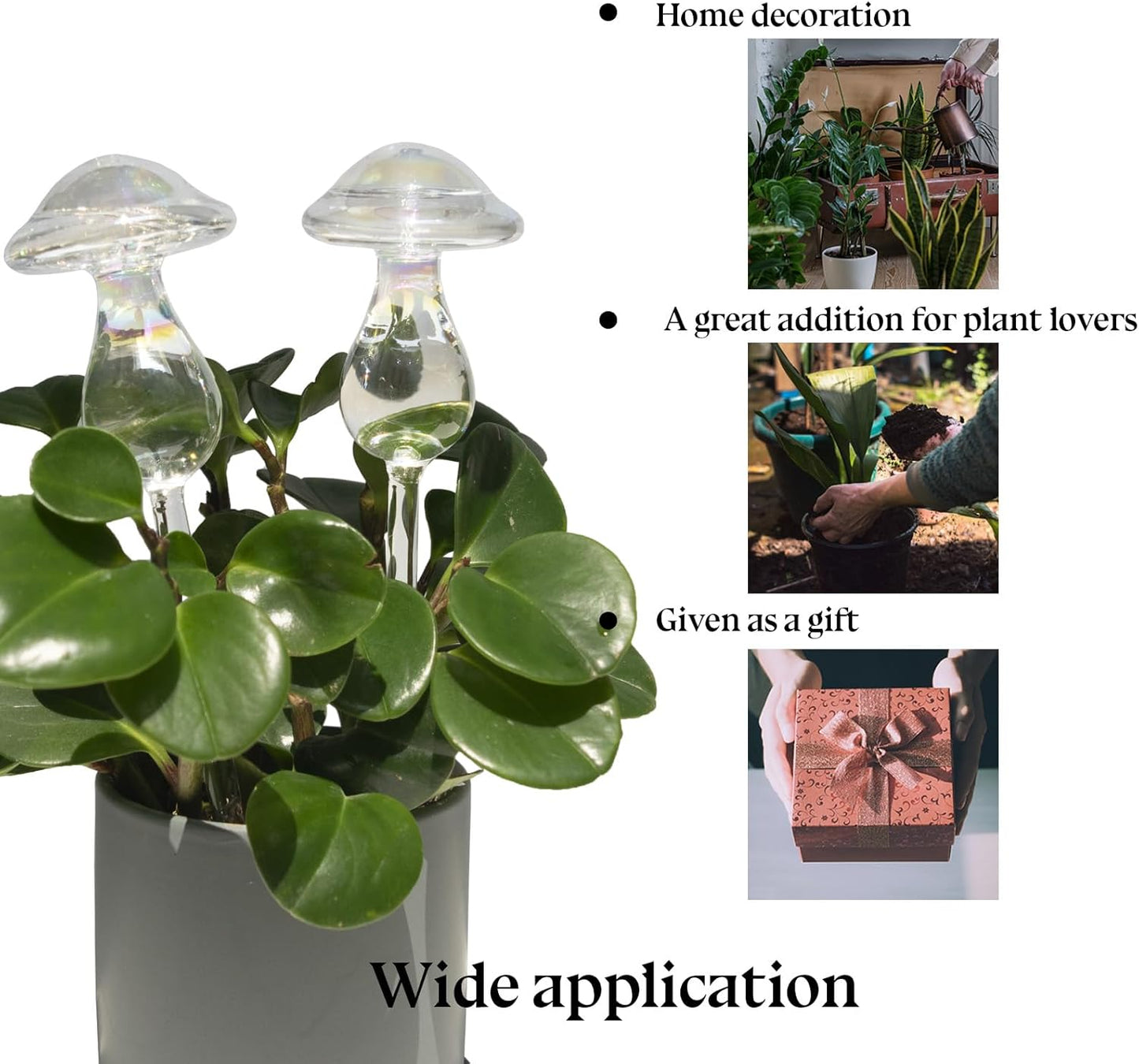 3 Pack Non-Clogging Iridescent Mushroom Plant Watering Globes with Terracotta Spikes, Hand Blown Glass Self Watering Planter Insert Plant Watering Devices Bulbs for Indoor and Outdoor Plants