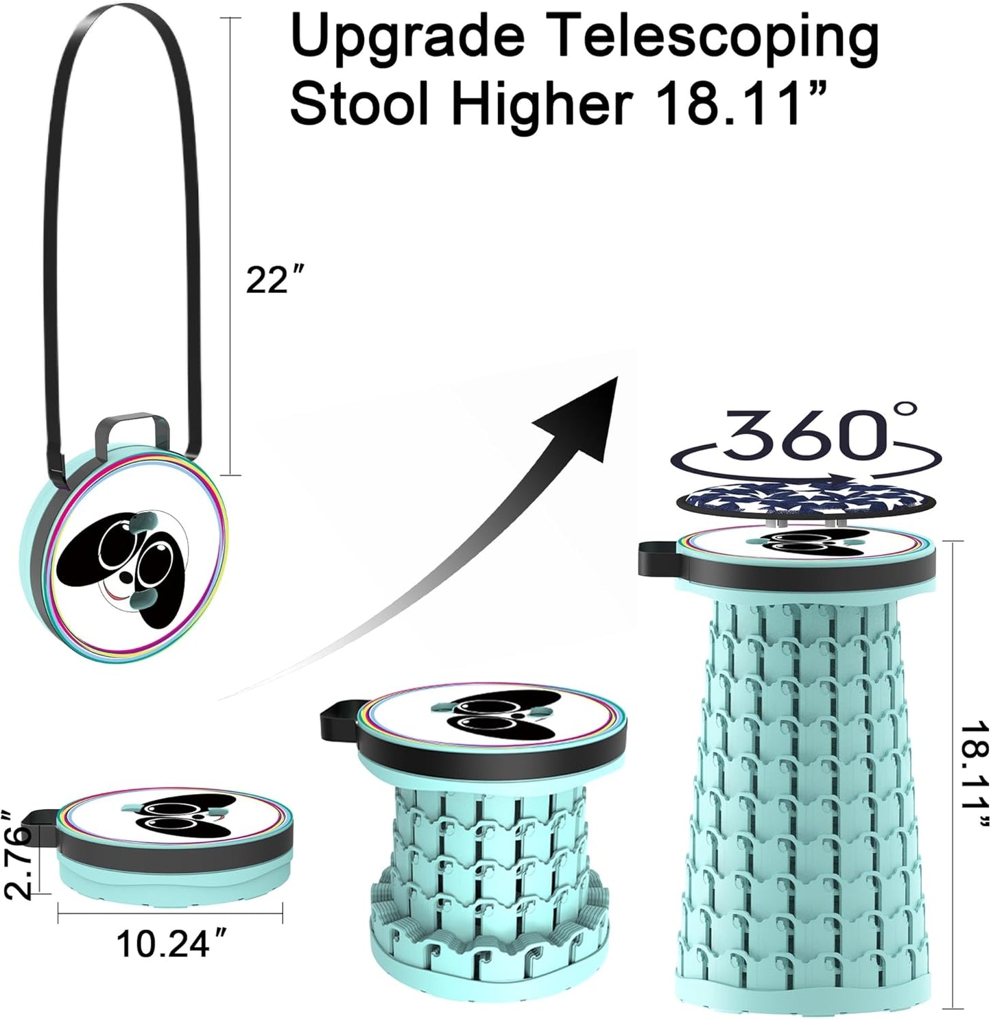 ALEVMOOM Upgraded Telescoping Collapsible Stool with Cushion, Folding Stool with Printing Portable Retractable Foldable Seat Max Load 600lbs for Adults Camping Fishing Outdoor